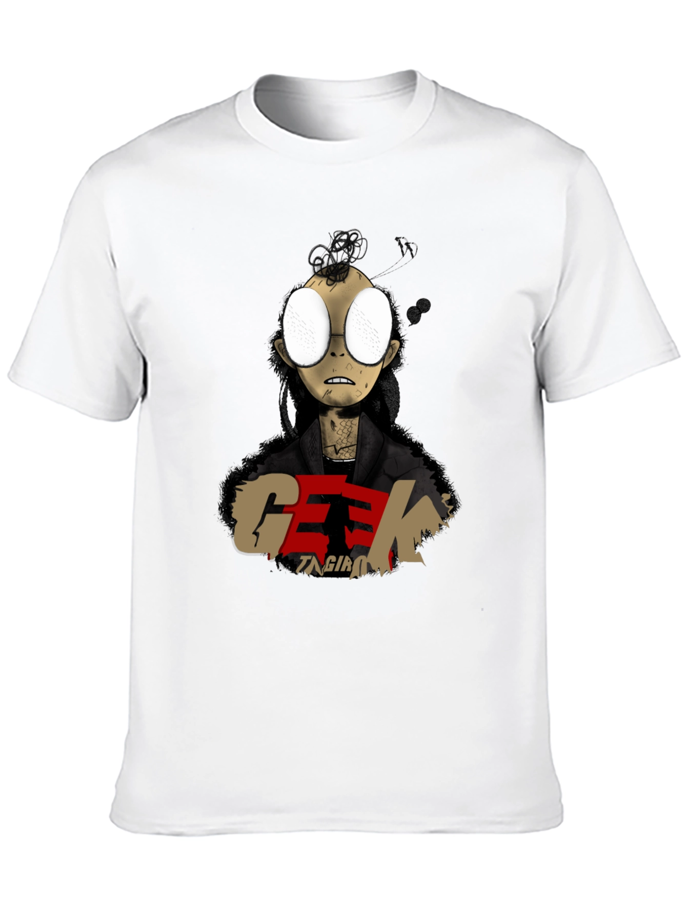 Geek Character Graphic Print Black T-Shirt