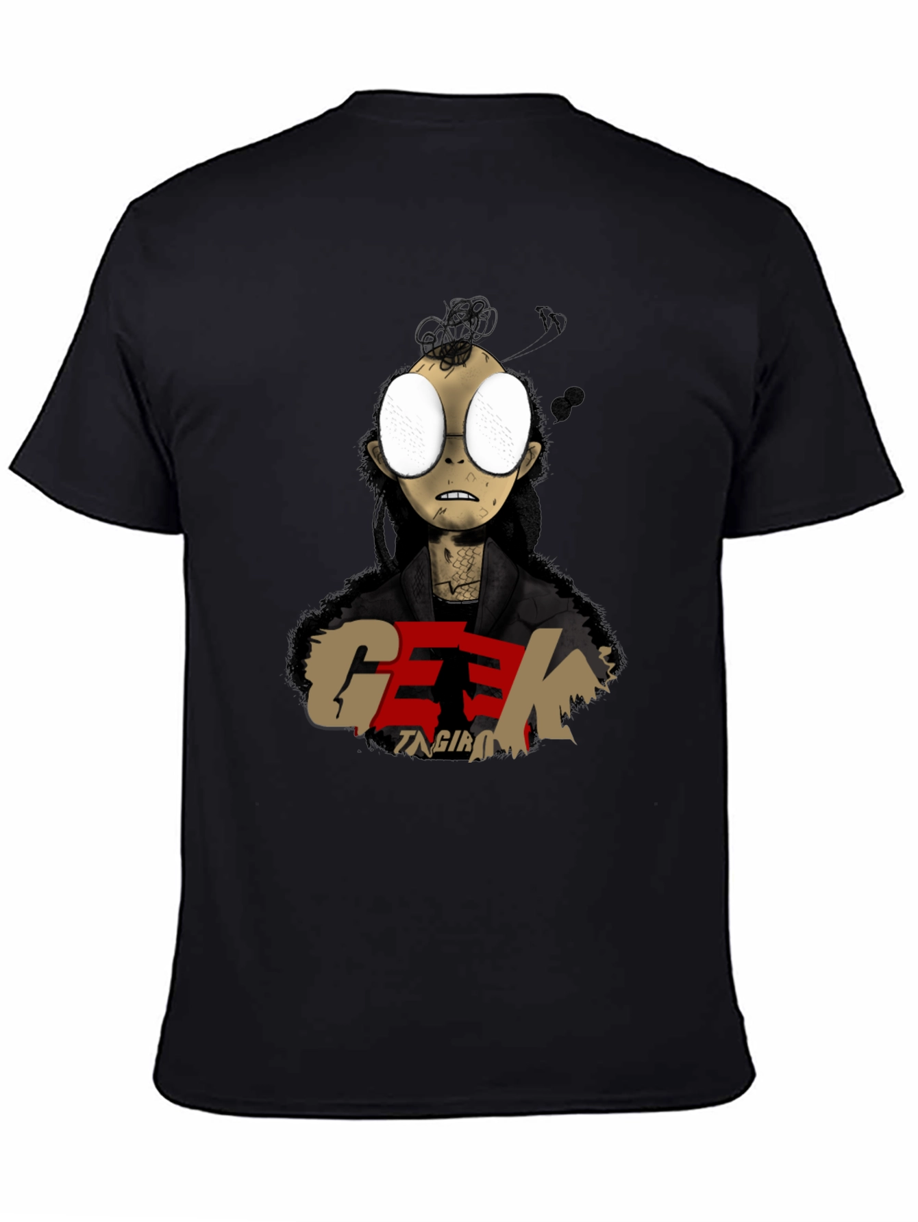Geek Character Graphic Print Black T-Shirt