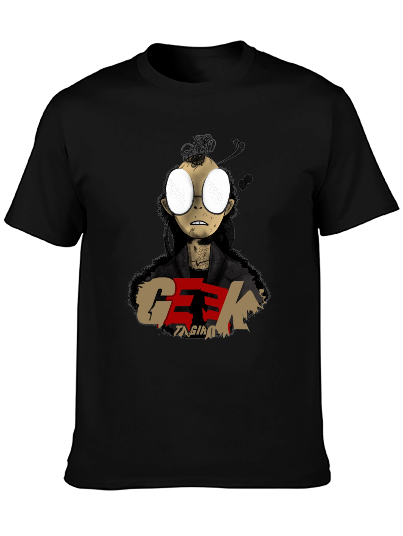Geek Character Graphic Print Black T-Shirt