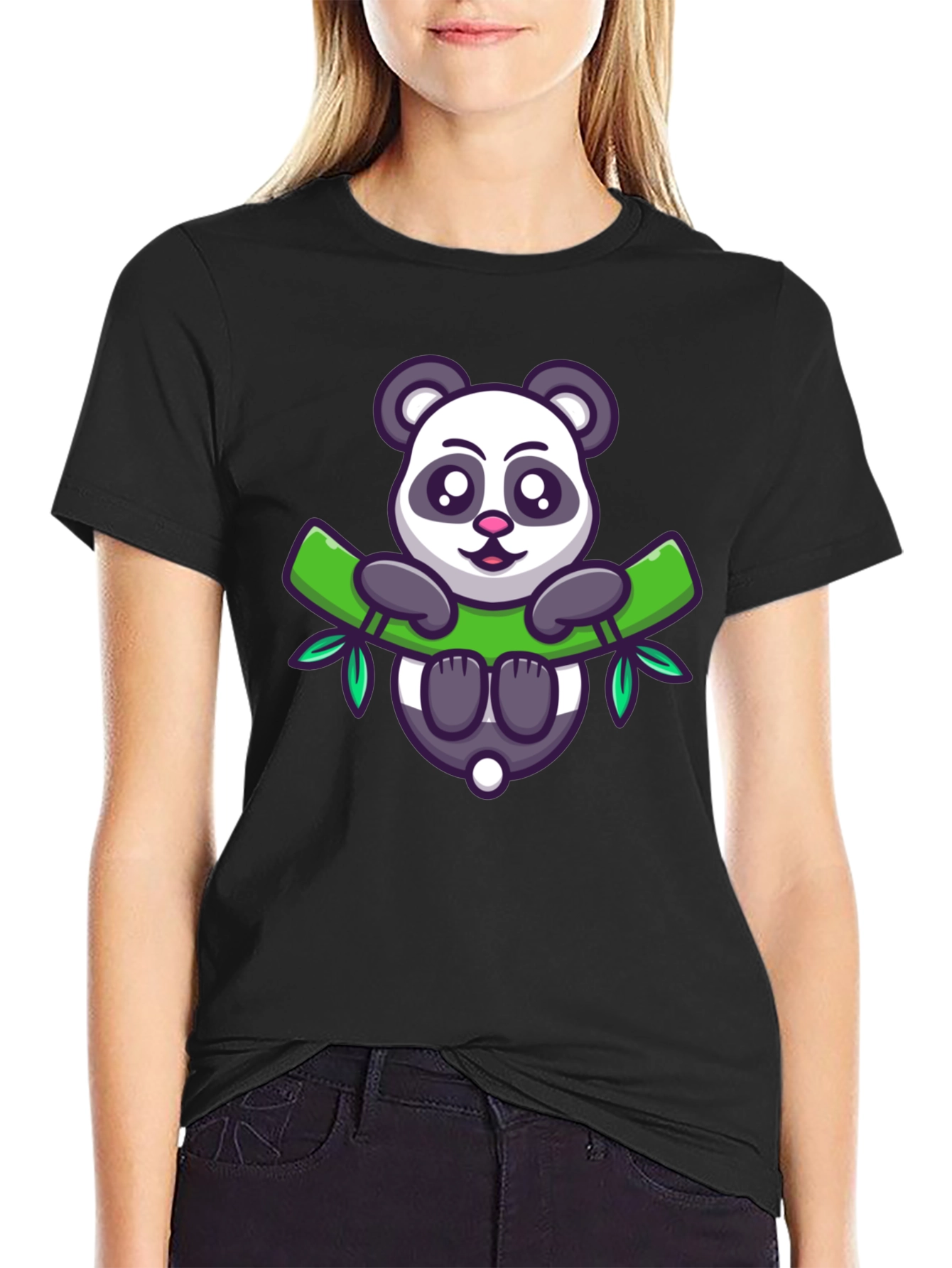Cute Panda Bear Bamboo T-Shirt - Mens Black Tee
