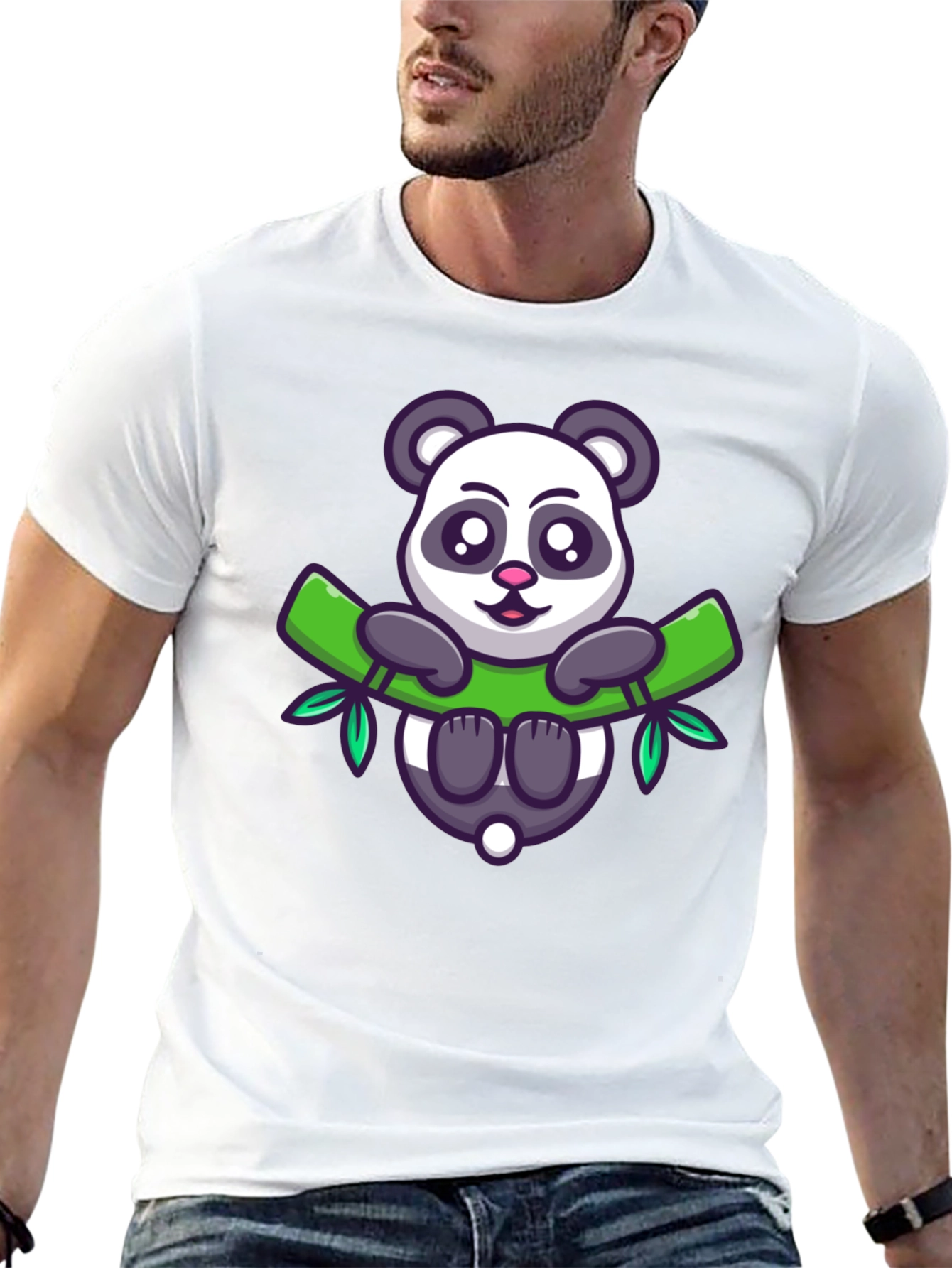 Cute Panda Bear Bamboo T-Shirt - Mens Black Tee