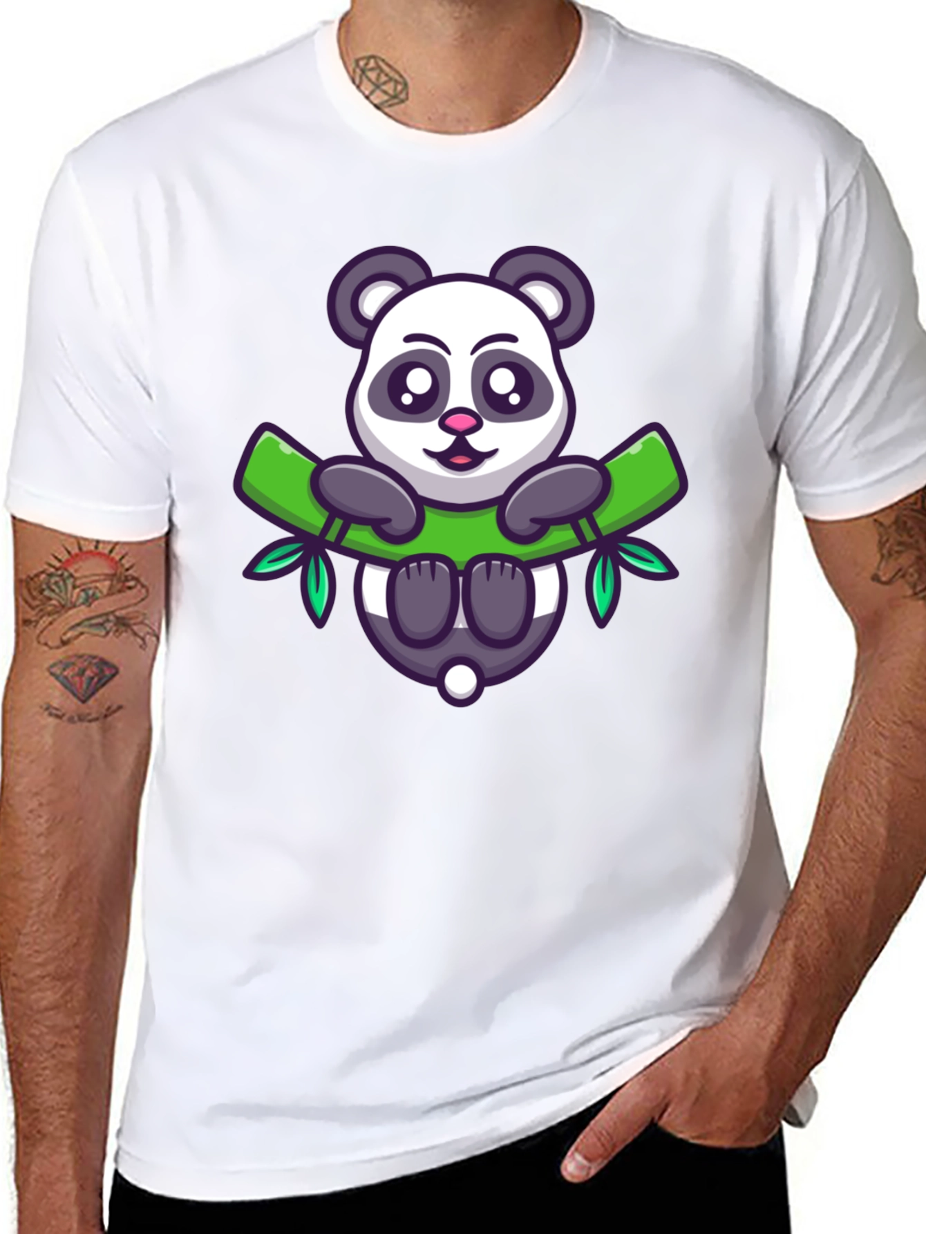 Cute Panda Bear Bamboo T-Shirt - Mens Black Tee