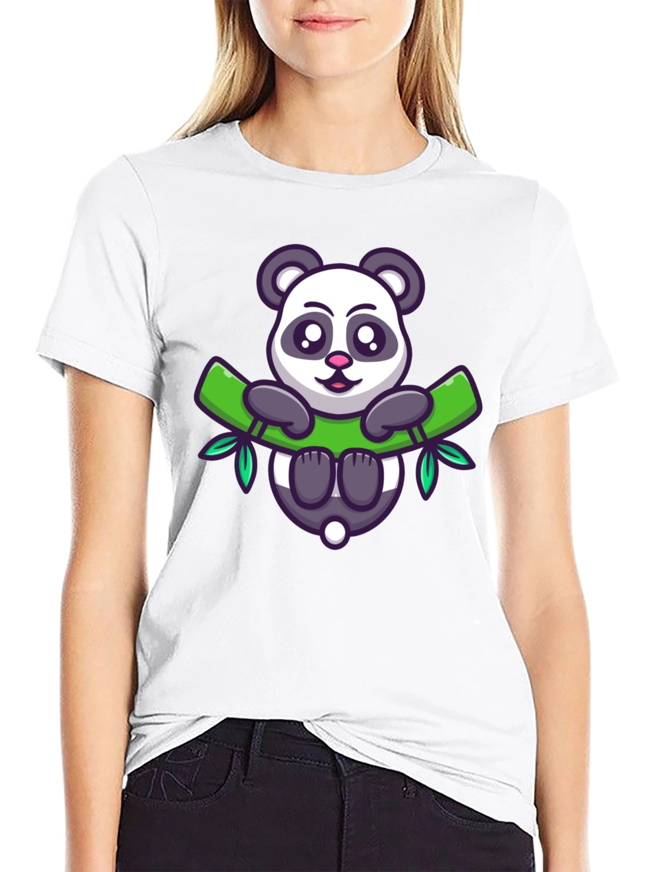 Cute Panda Bear Bamboo T-Shirt - Mens Black Tee