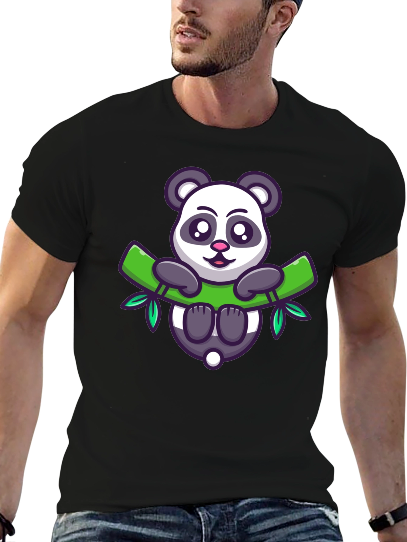 Cute Panda Bear Bamboo T-Shirt - Mens Black Tee