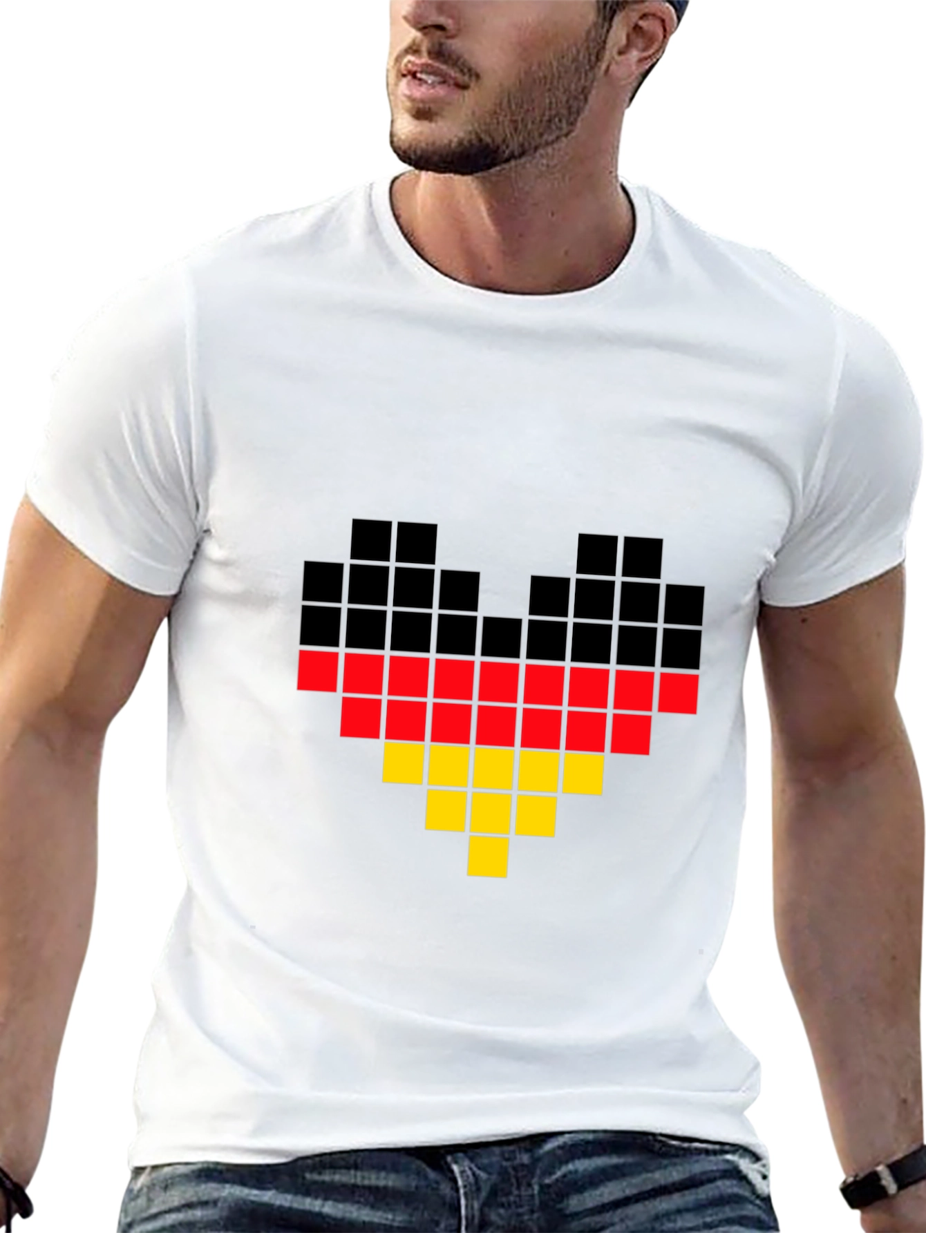 Pixel Germany Flag Heart T-Shirt - Black