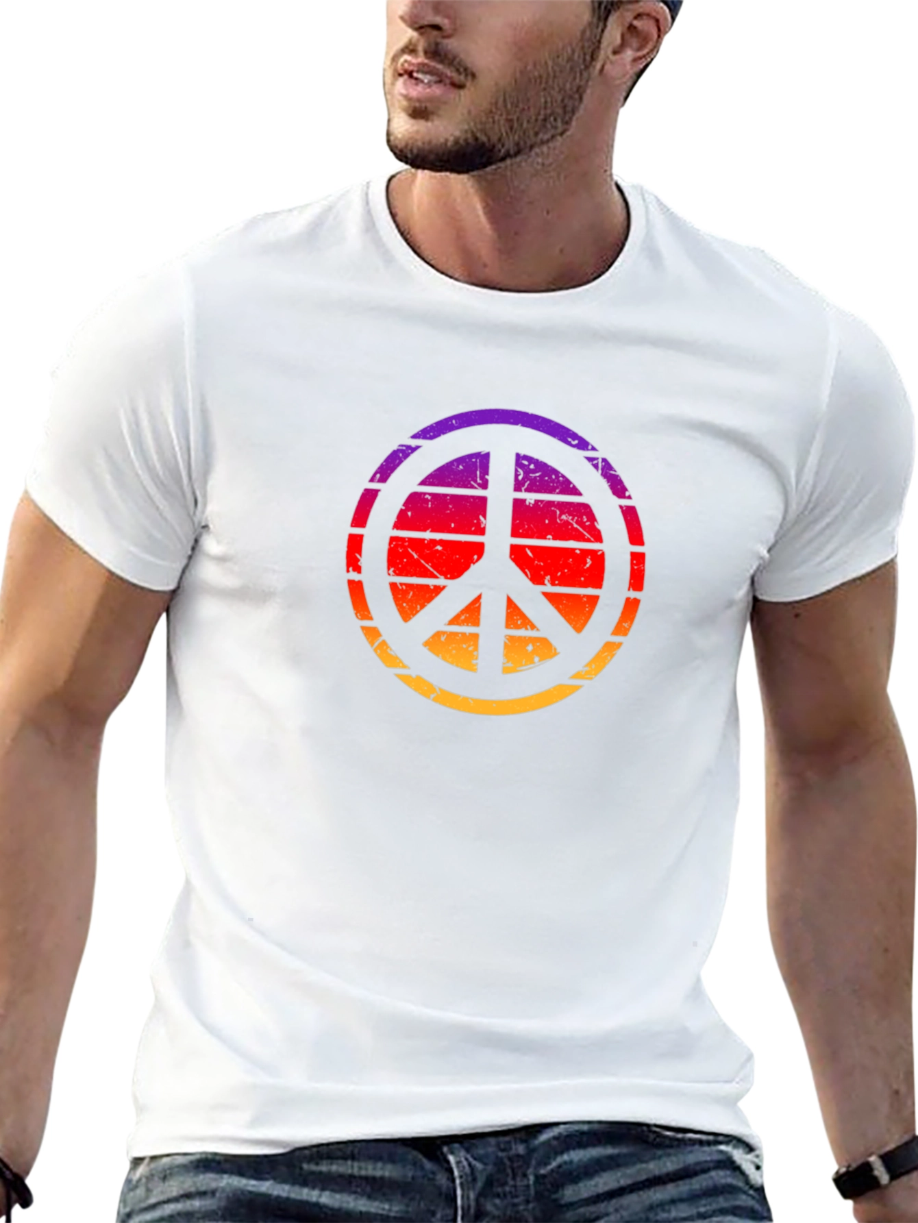 Retro Sunset Peace Sign Black T-Shirt