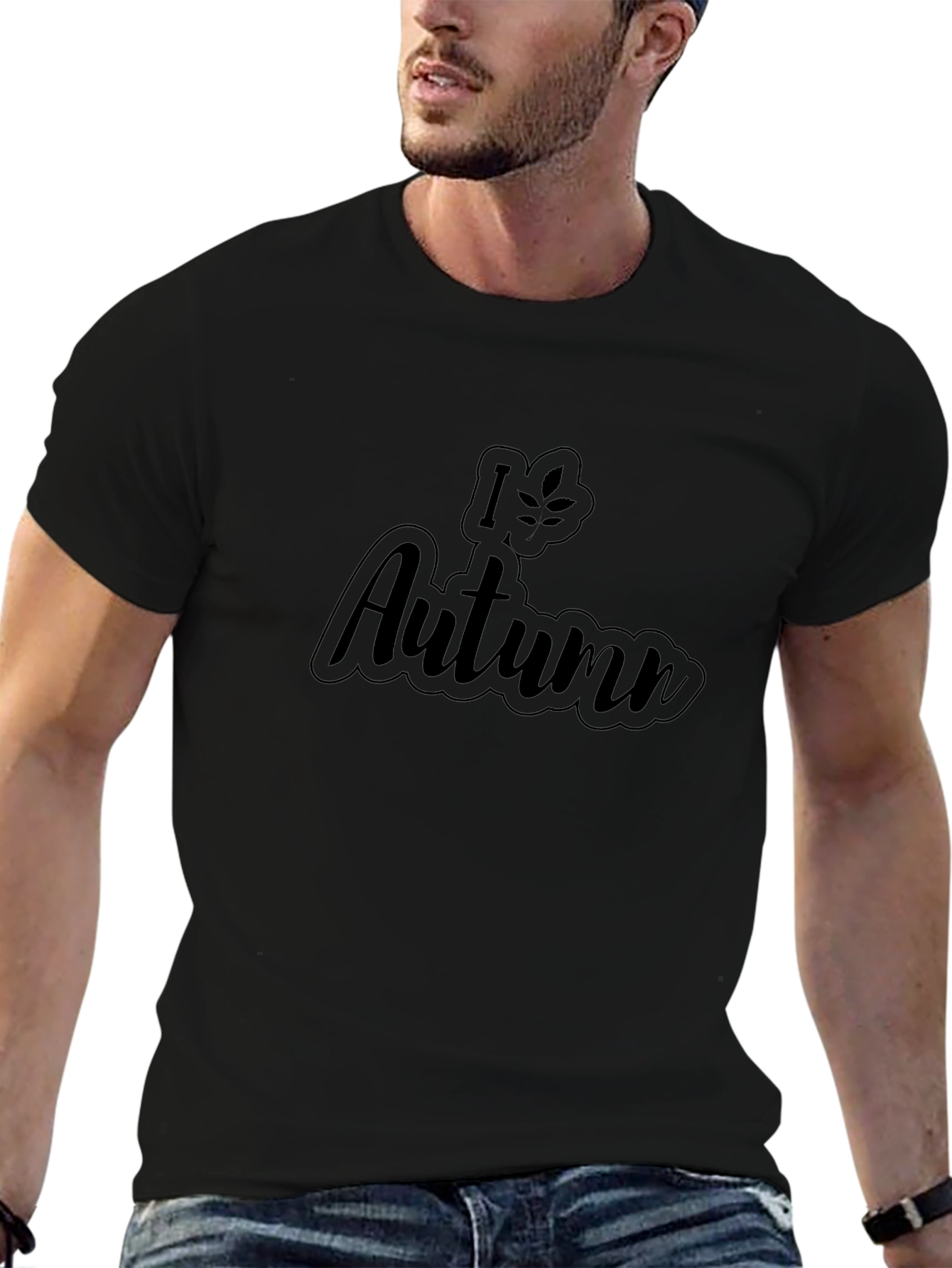 I Love Autumn Graphic T-Shirt - Black