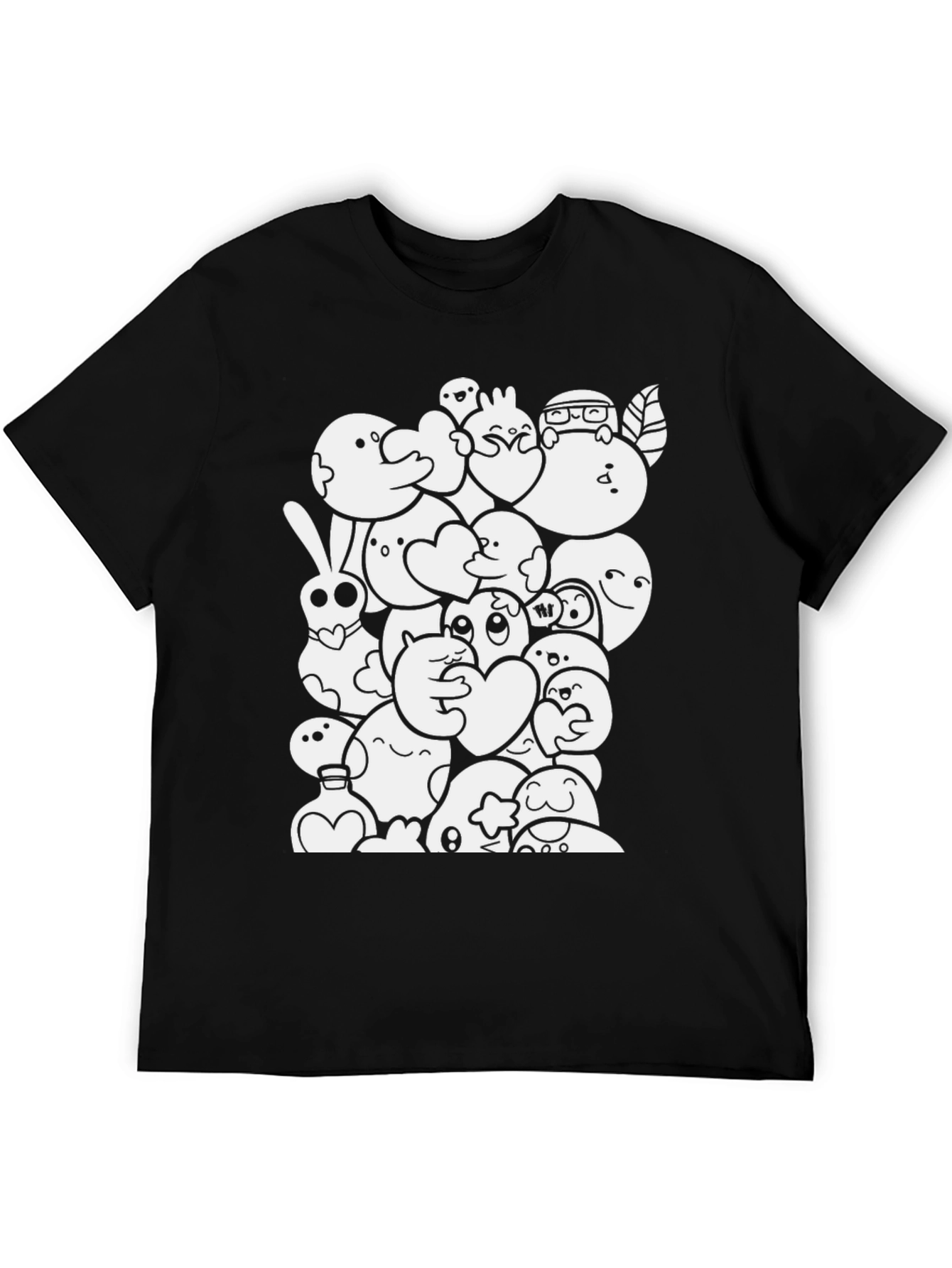 Fun Cartoon Doodle Black Cotton T-Shirt