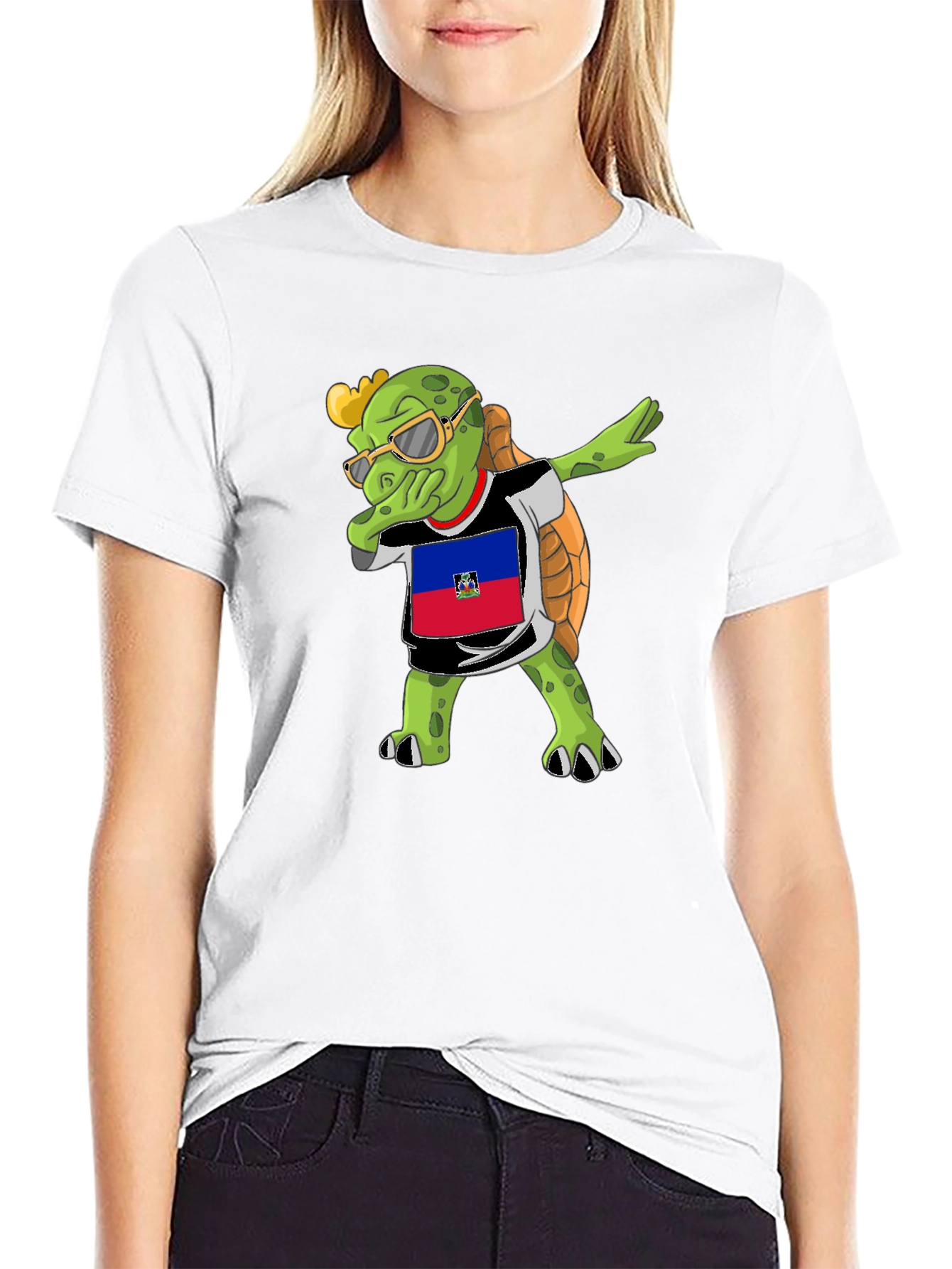 Turtle Dabbing Haiti Flag T-Shirt
