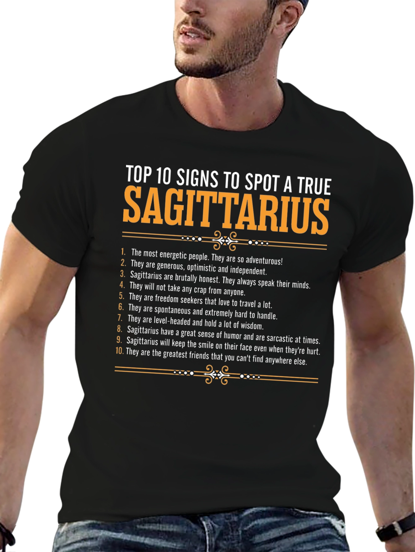 True Sagittarius Black Graphic T-Shirt