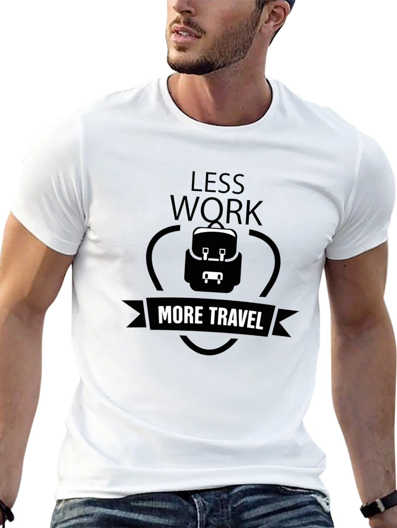 Less Work More Travel Black Graphic T-Shirt