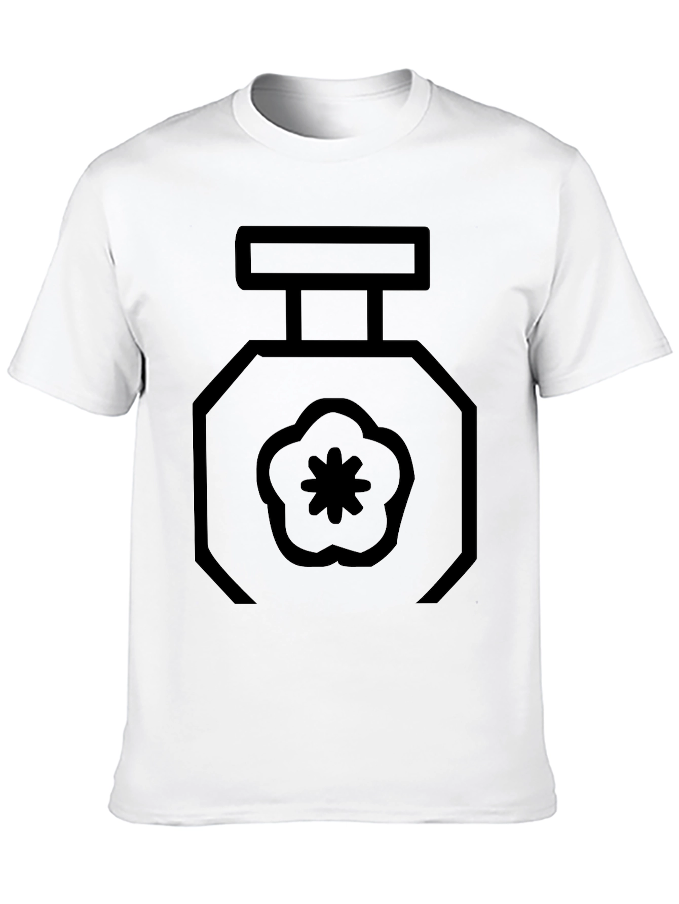 Black T-Shirt with Geometric Perfume Bottle Design
