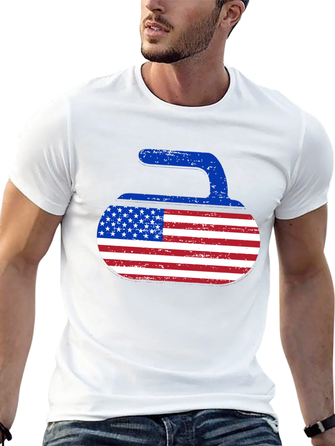 USA Curling Stone T-Shirt - Patriotic Sportswear