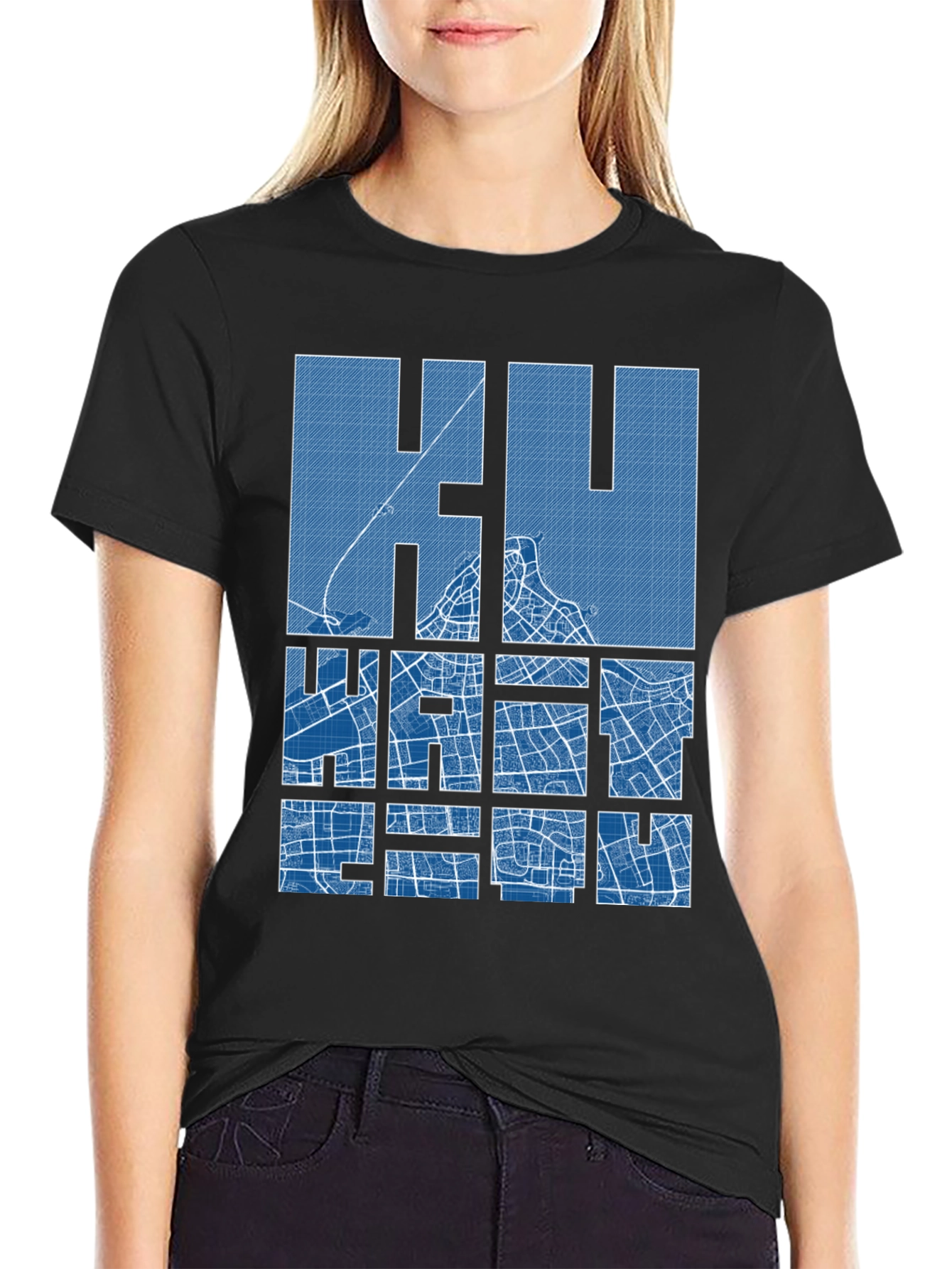 Khartoum City Map Blueprint T-Shirt