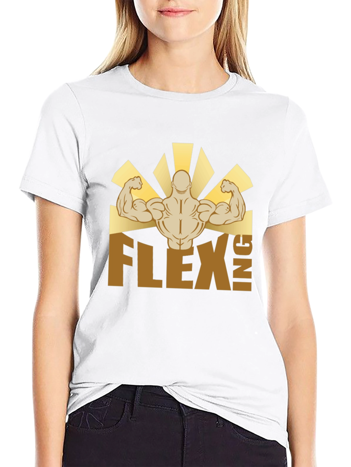 Flexing Graphic T-Shirt - Black Crew Neck Tee