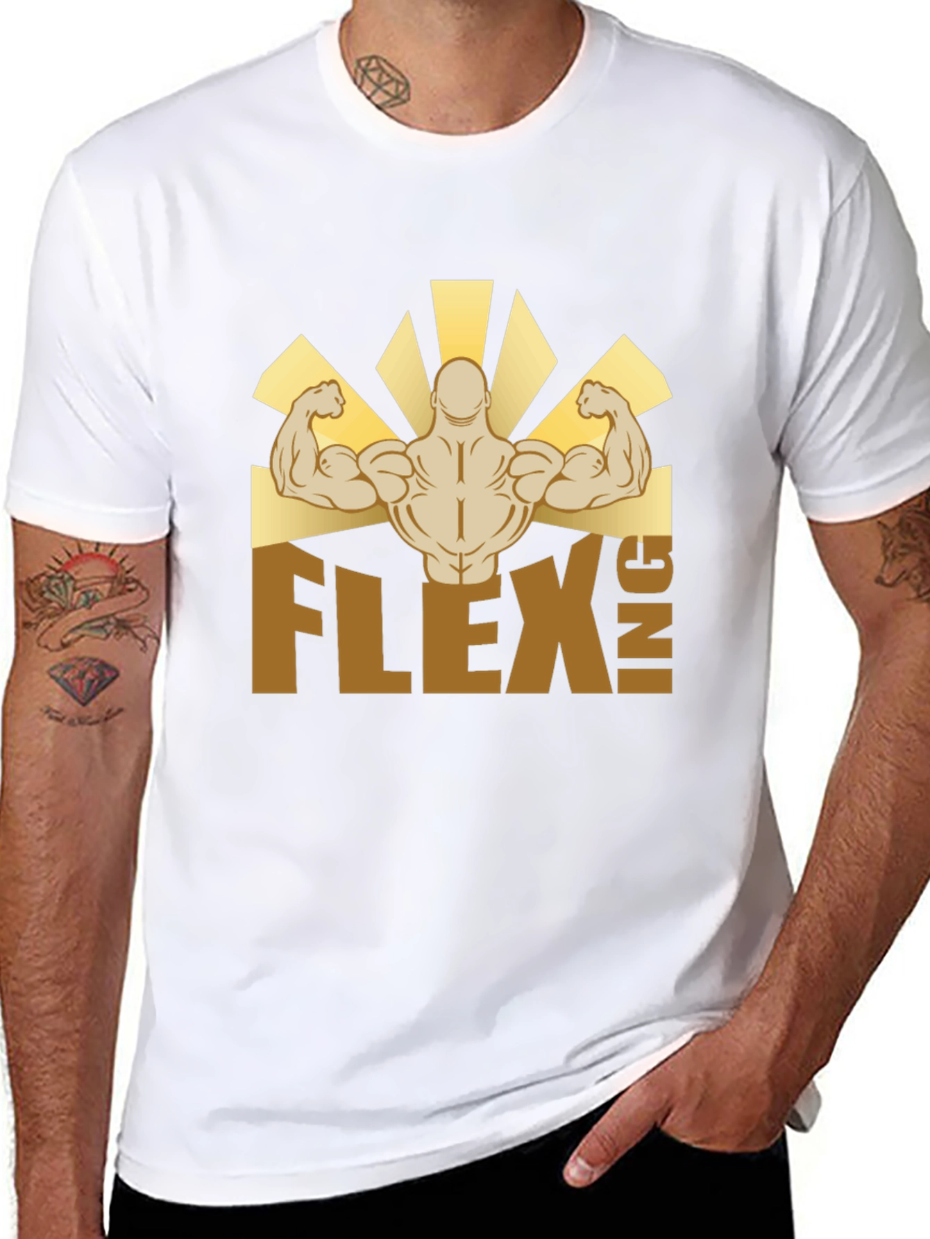 Flexing Graphic T-Shirt - Black Crew Neck Tee