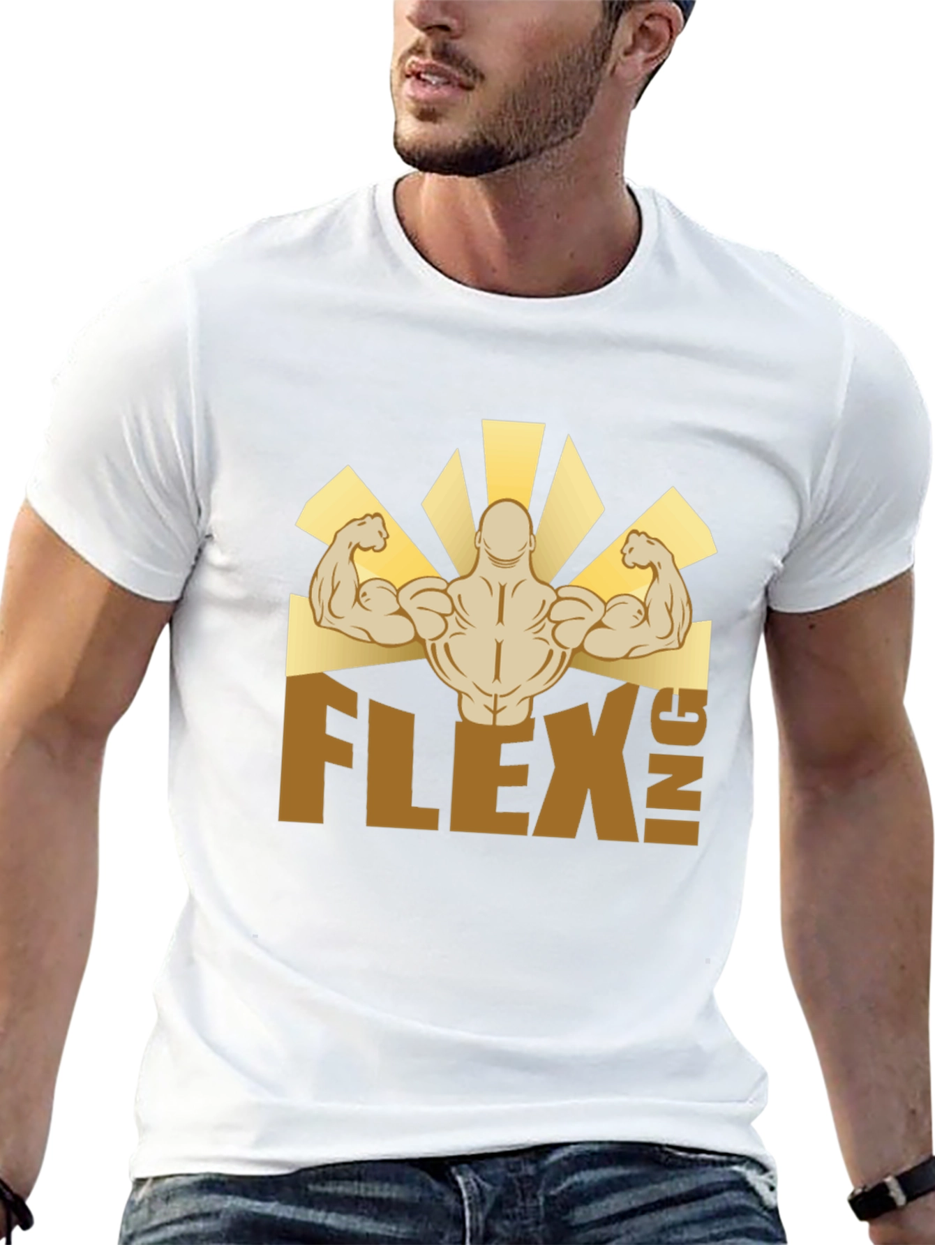 Flexing Graphic T-Shirt - Black Crew Neck Tee