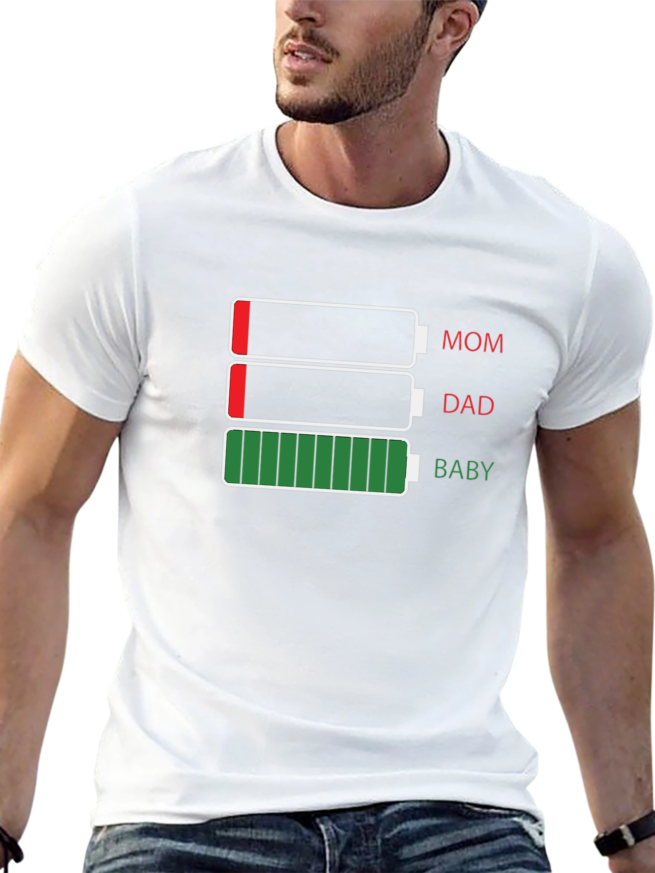 Funny Family Battery T-Shirt - Mom Dad Baby