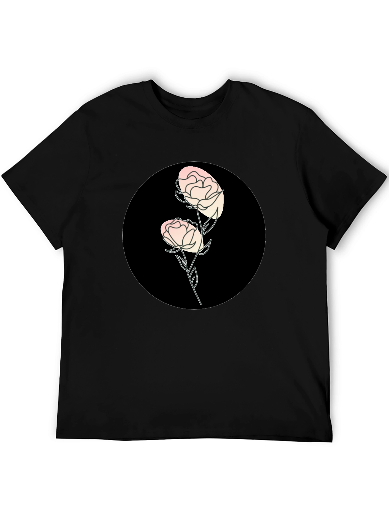 Black T-Shirt with Floral Design