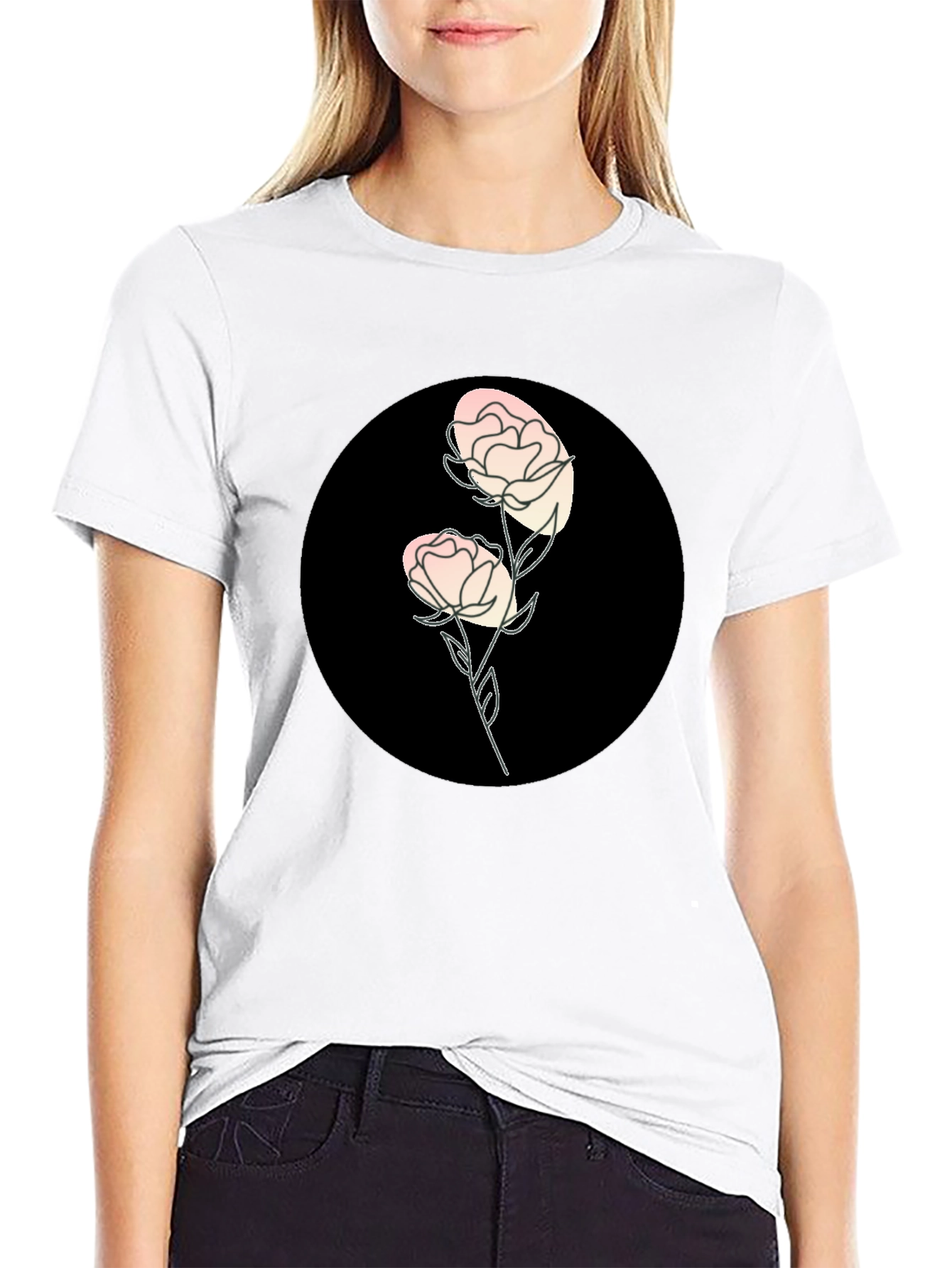 Black T-Shirt with Floral Design