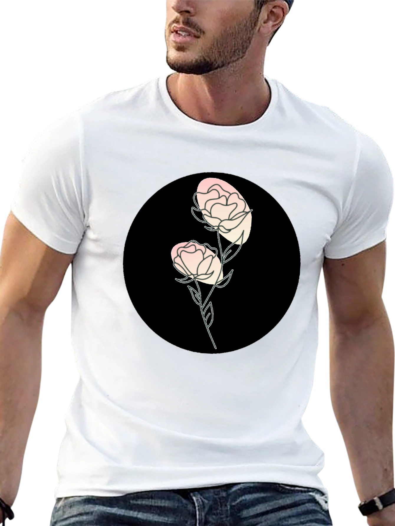 Black T-Shirt with Floral Design
