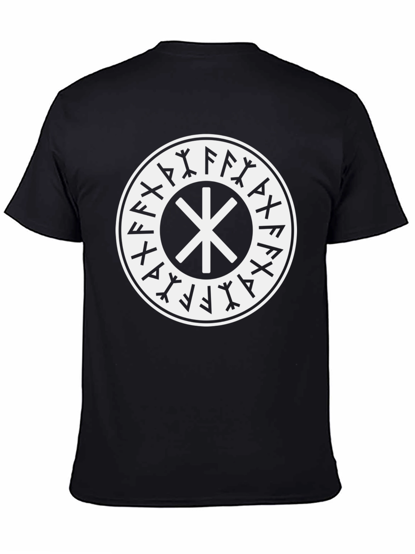 Black T-Shirt with Nordic Rune Symbol Graphic Print