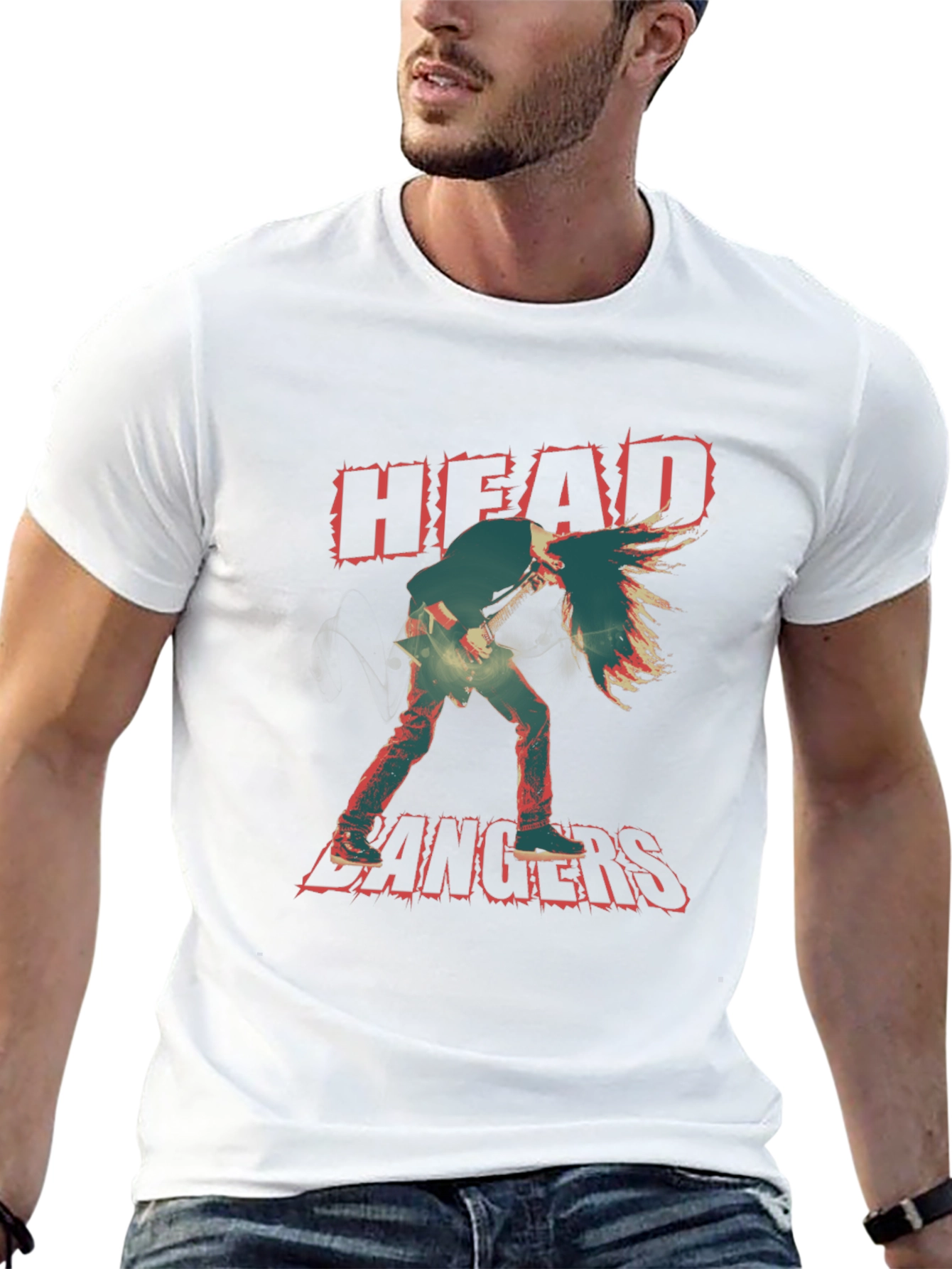 Headbangers Guitarist Graphic Print T-Shirt - Black