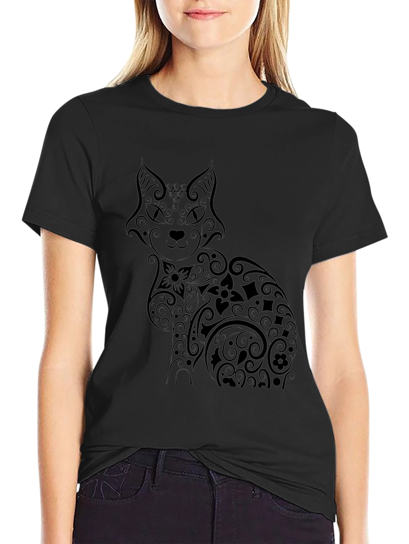Stylish Black Cat Graphic Tee