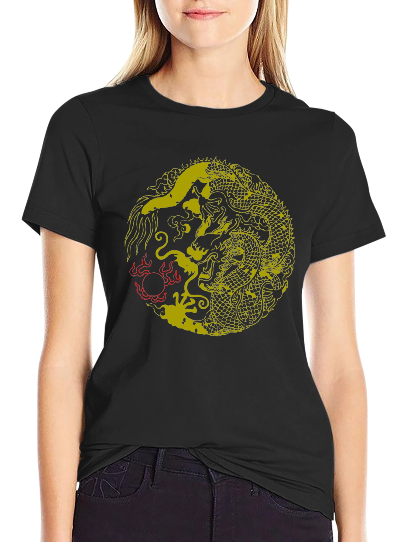 Yin Yang Dragon Graphic T-Shirt - Stylish Black Tee