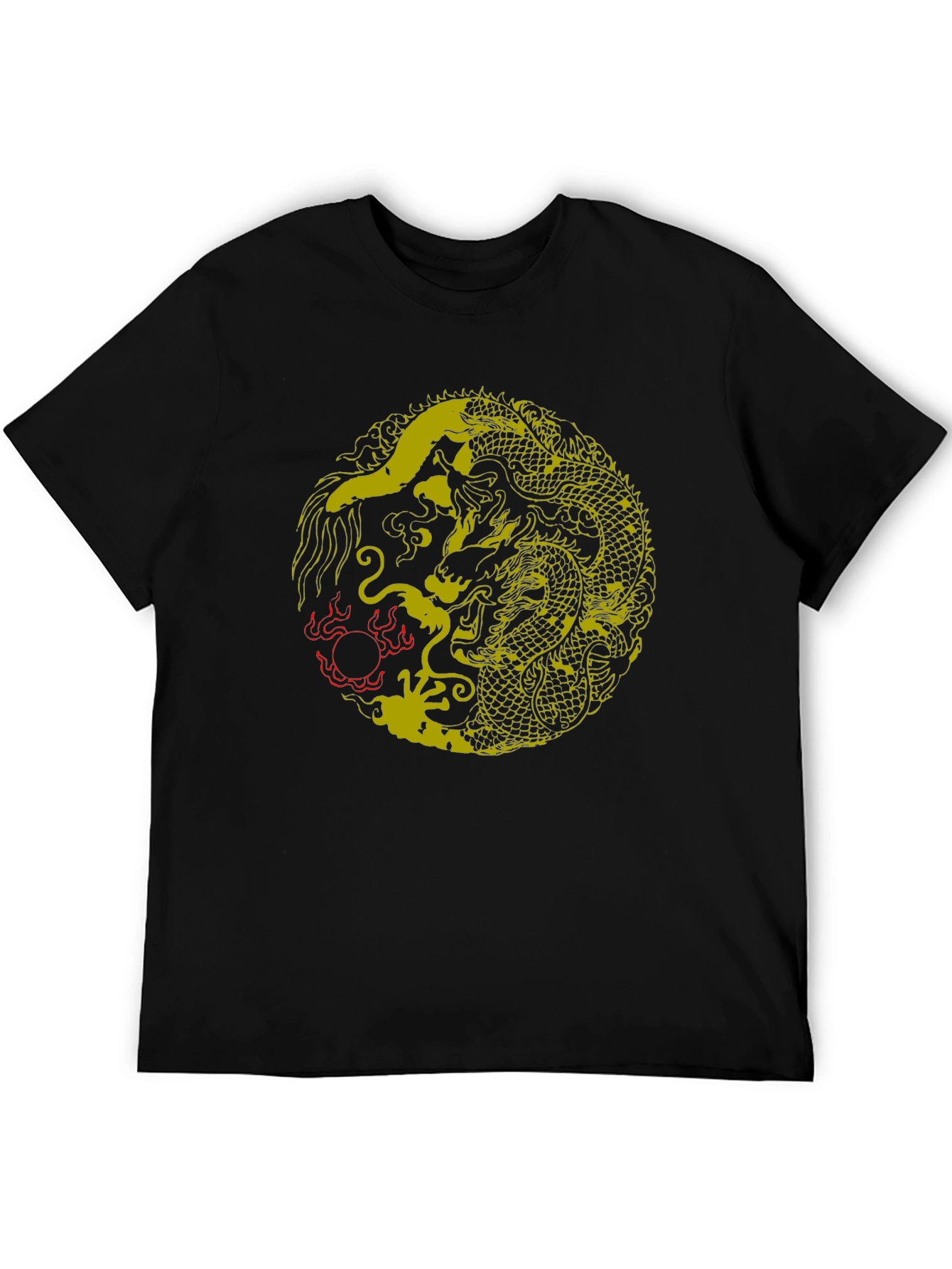 Yin Yang Dragon Graphic T-Shirt - Stylish Black Tee