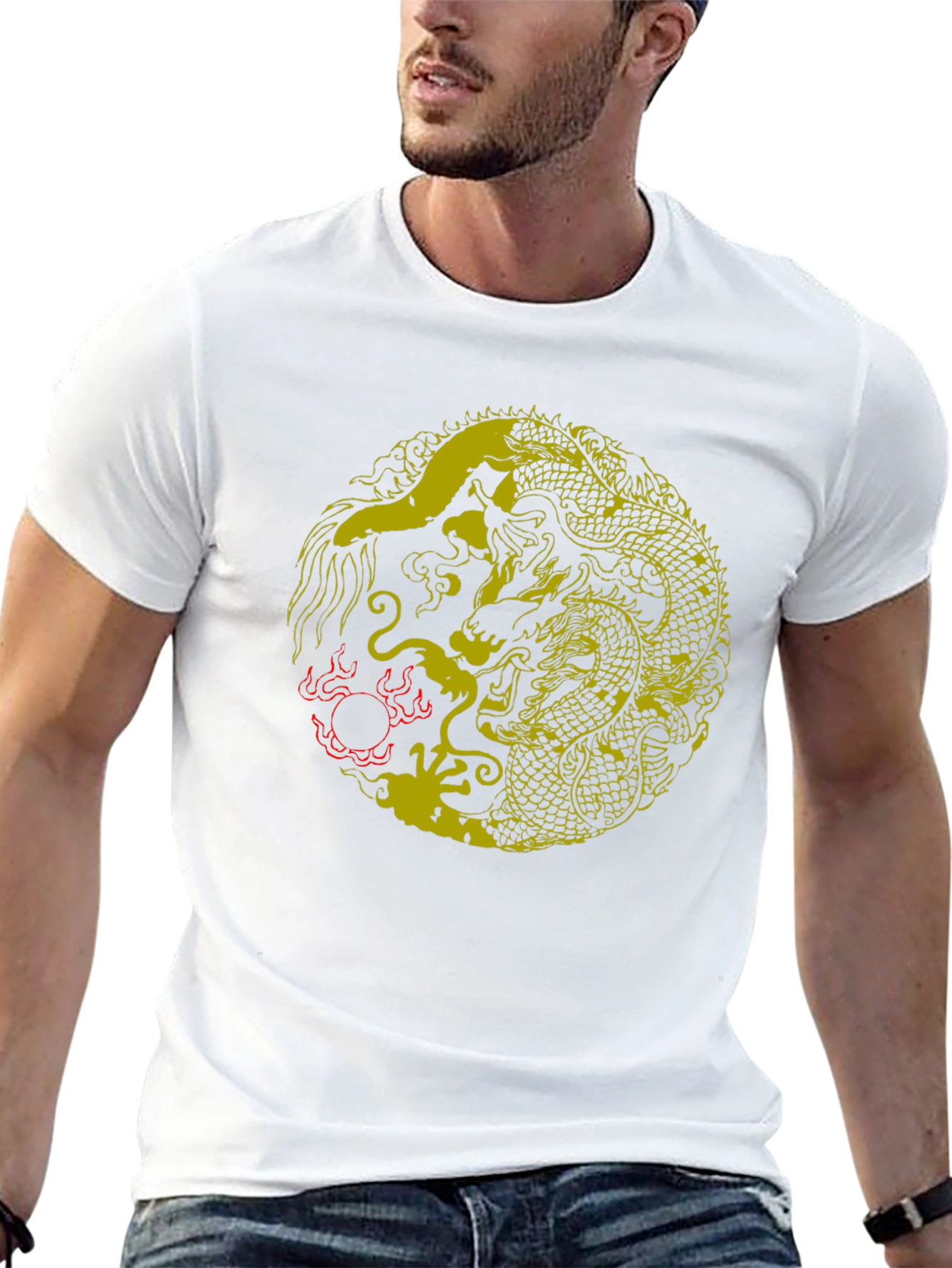 Yin Yang Dragon Graphic T-Shirt - Stylish Black Tee