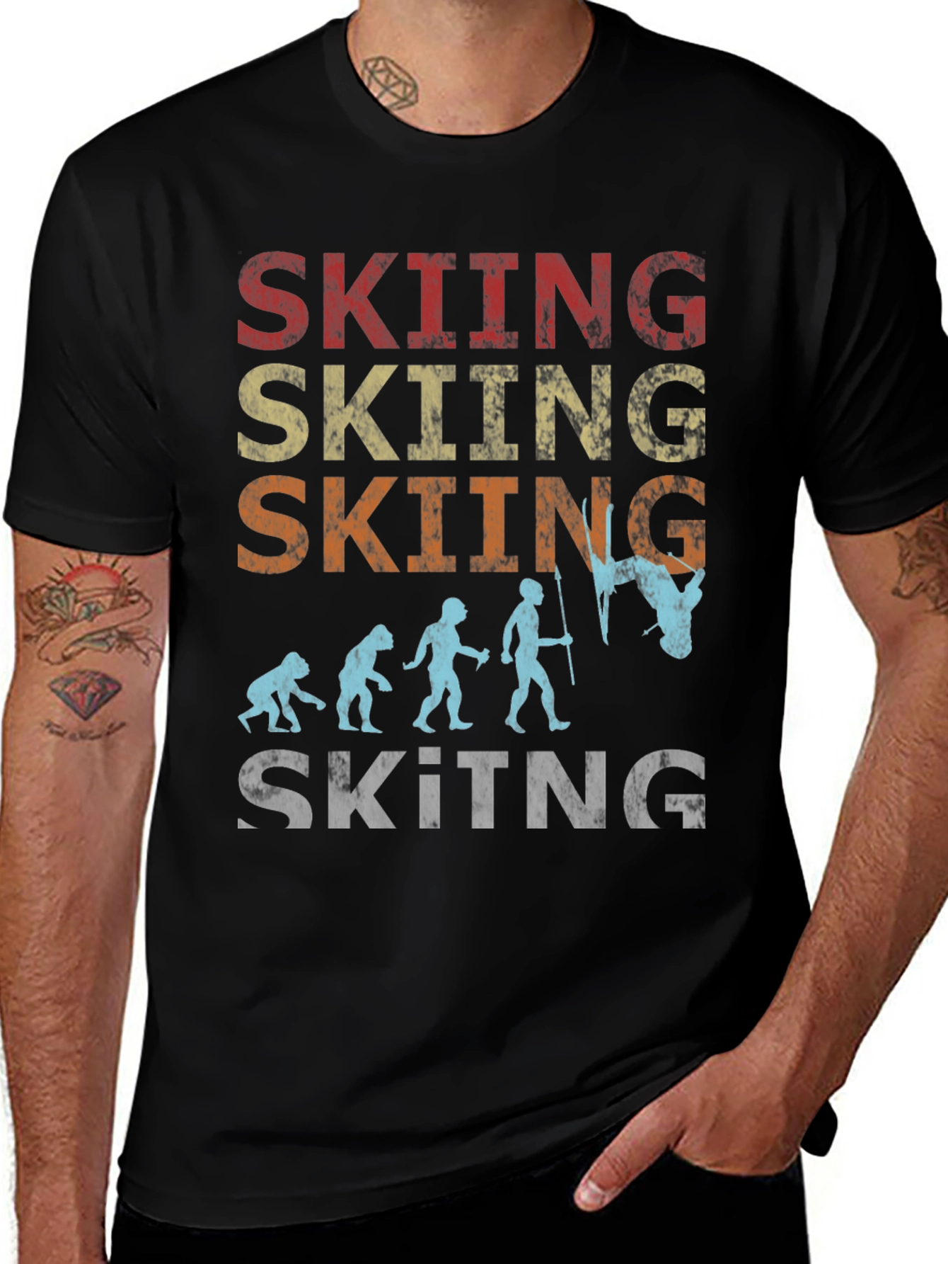 Skiing Evolution Graphic Tee - Black