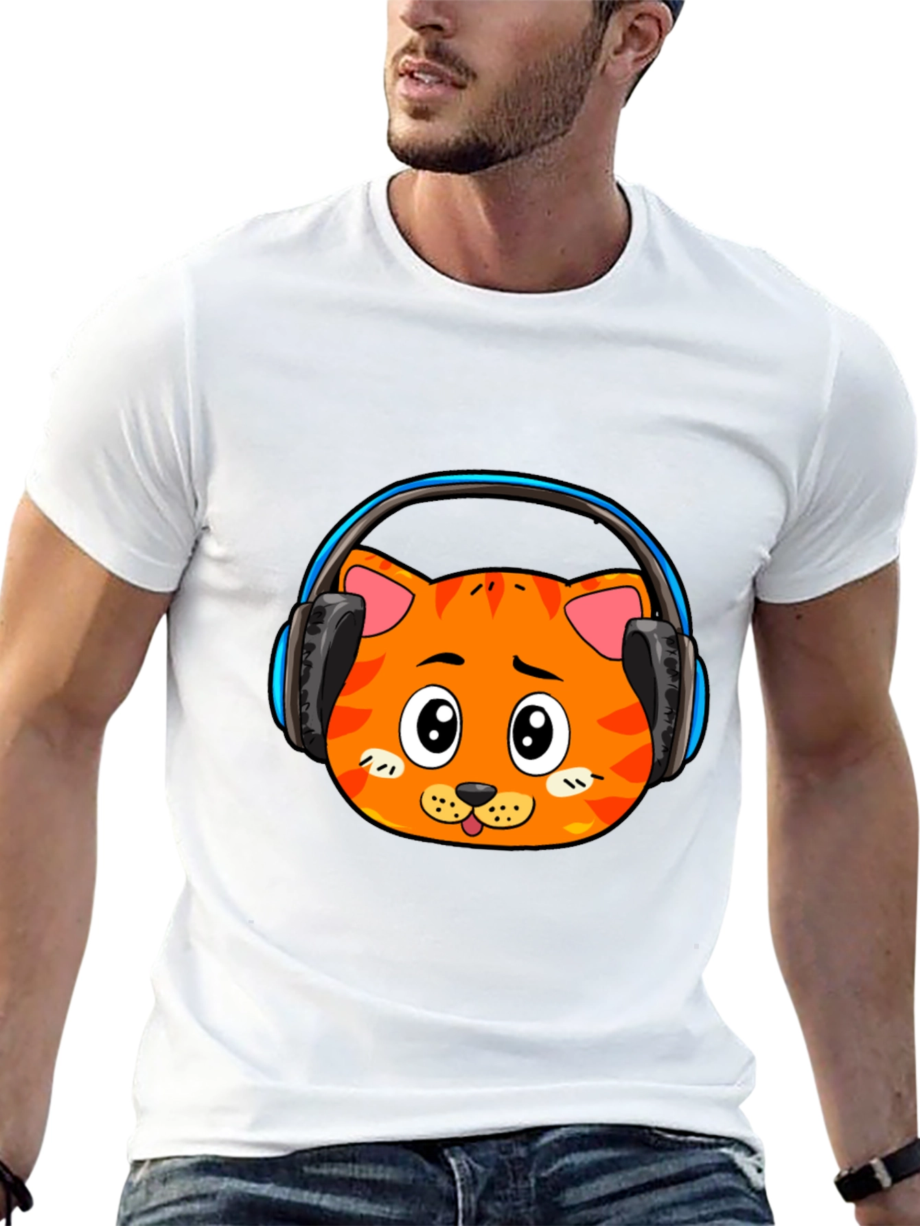 Cool Cat Headphone Graphic Black T-Shirt