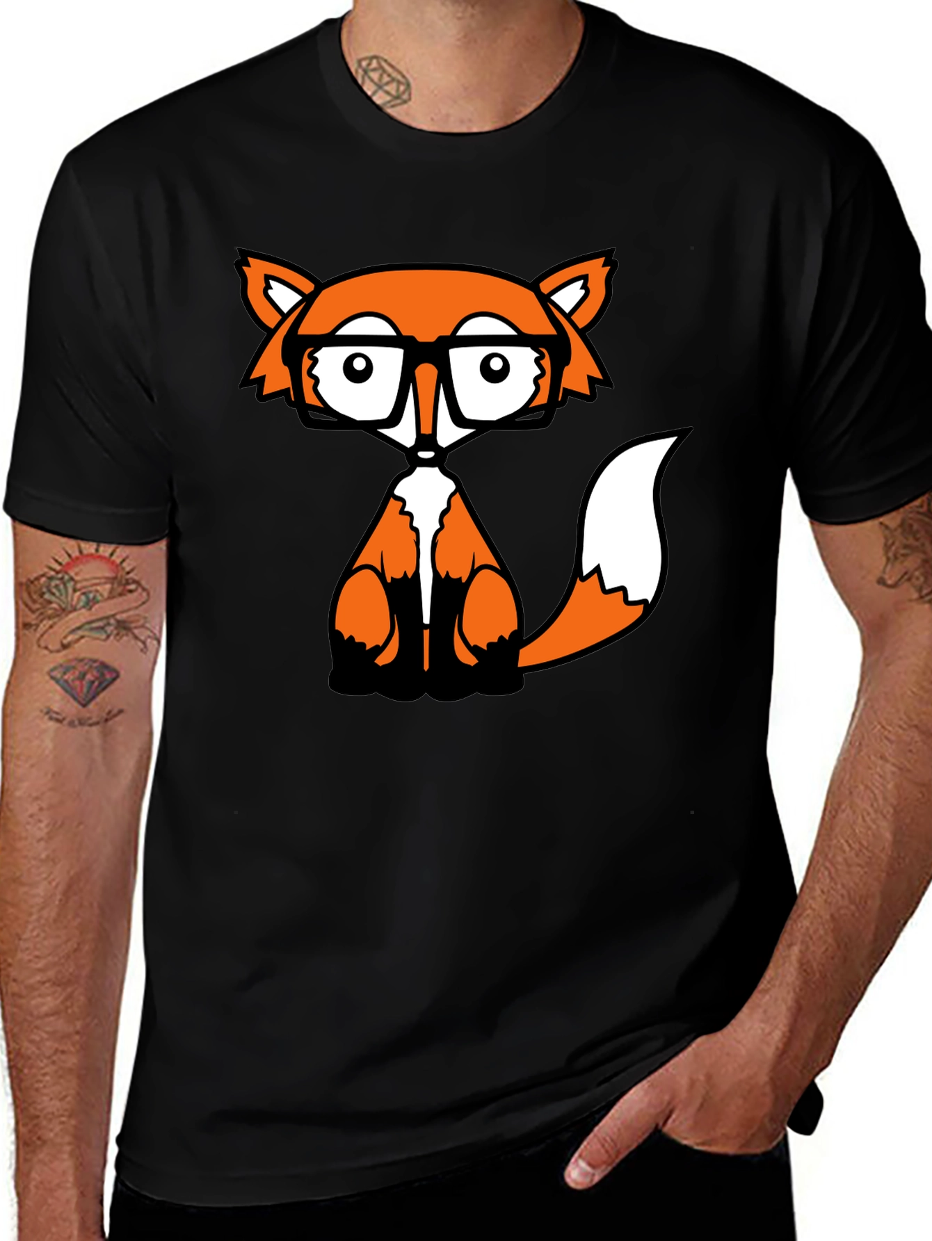 Fox with Glasses Graphic Tee - Black