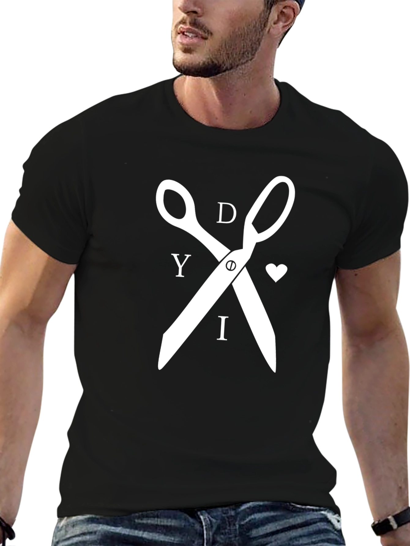 DIY Scissors Graphic Tee - Black Cotton T-Shirt