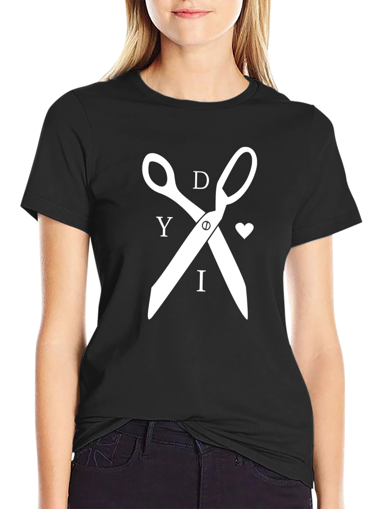 DIY Scissors Graphic Tee - Black Cotton T-Shirt