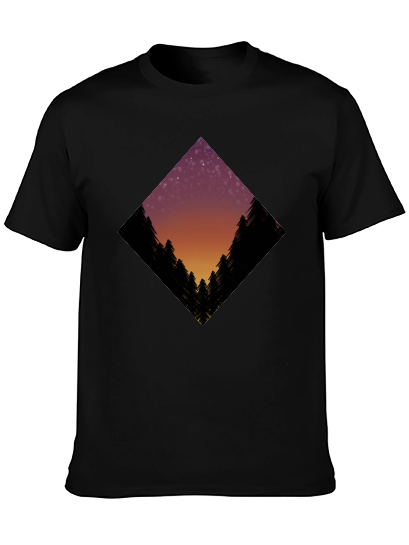 Night Sky Trees Graphic Tee - Black