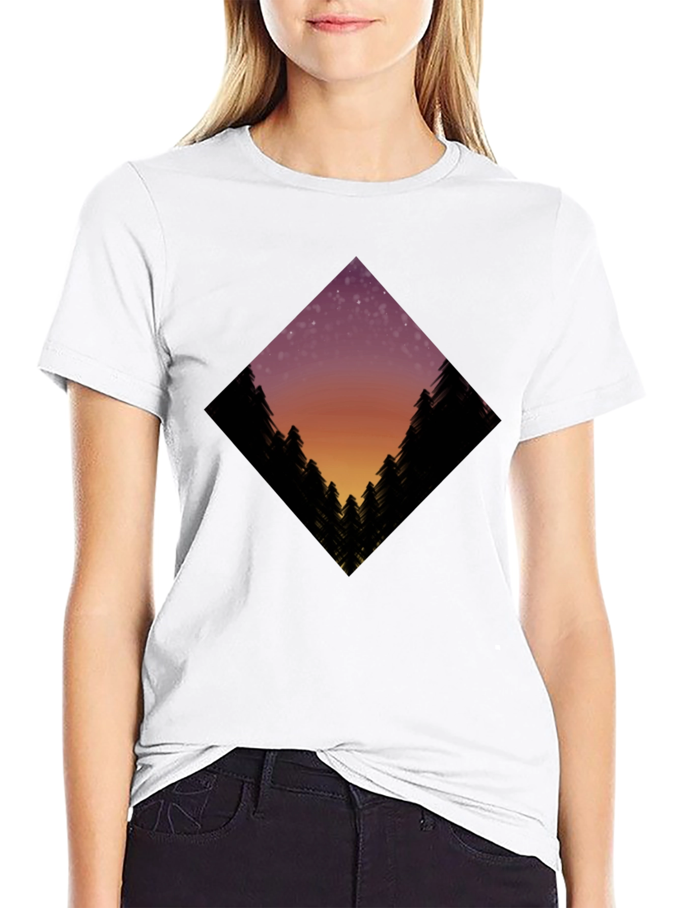 Night Sky Trees Graphic Tee - Black