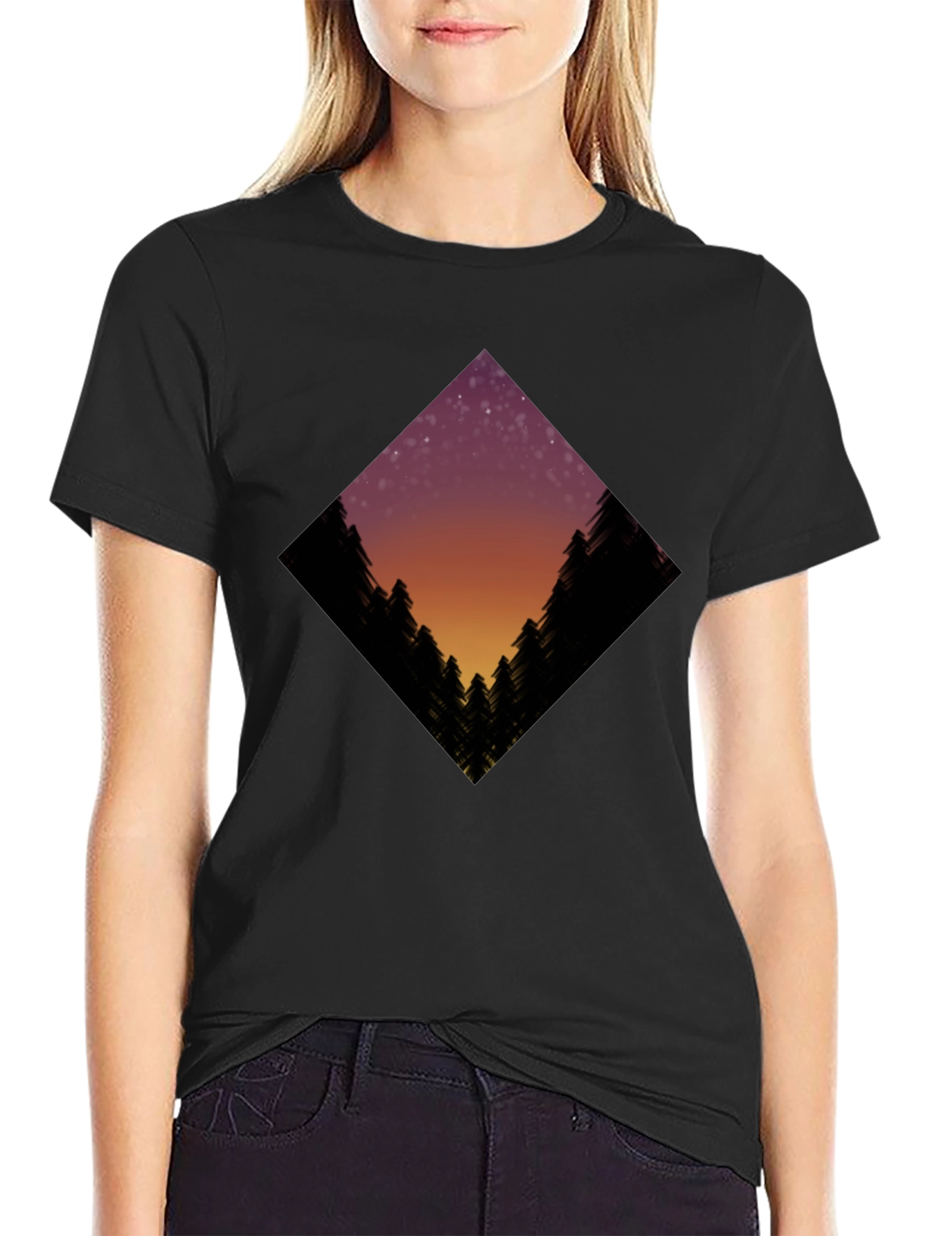 Night Sky Trees Graphic Tee - Black