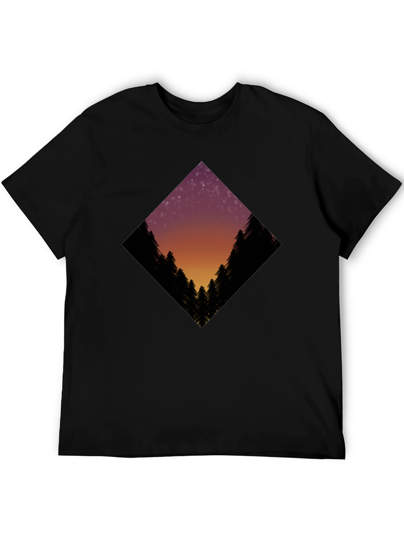 Night Sky Trees Graphic Tee - Black