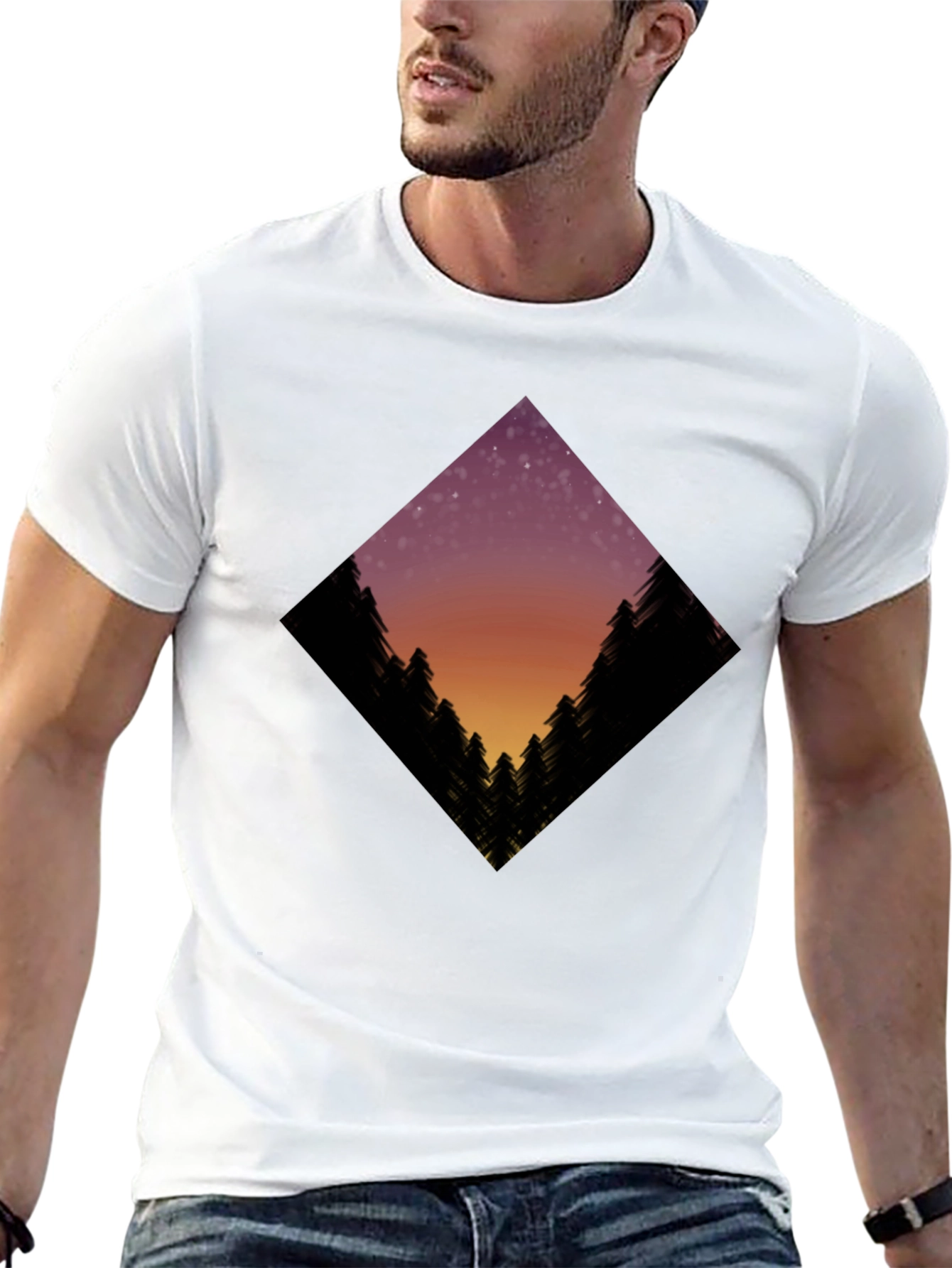 Night Sky Trees Graphic Tee - Black