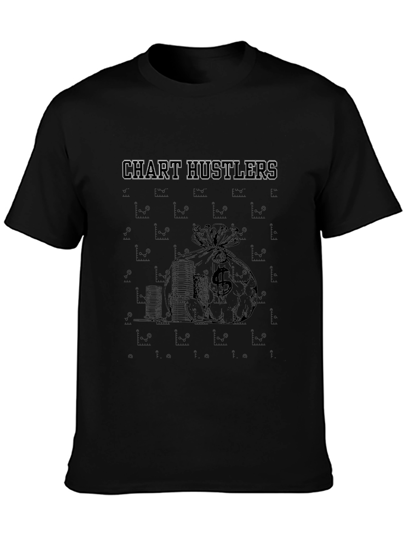 Chart Hustlers Black T-Shirt - Money Bag Design