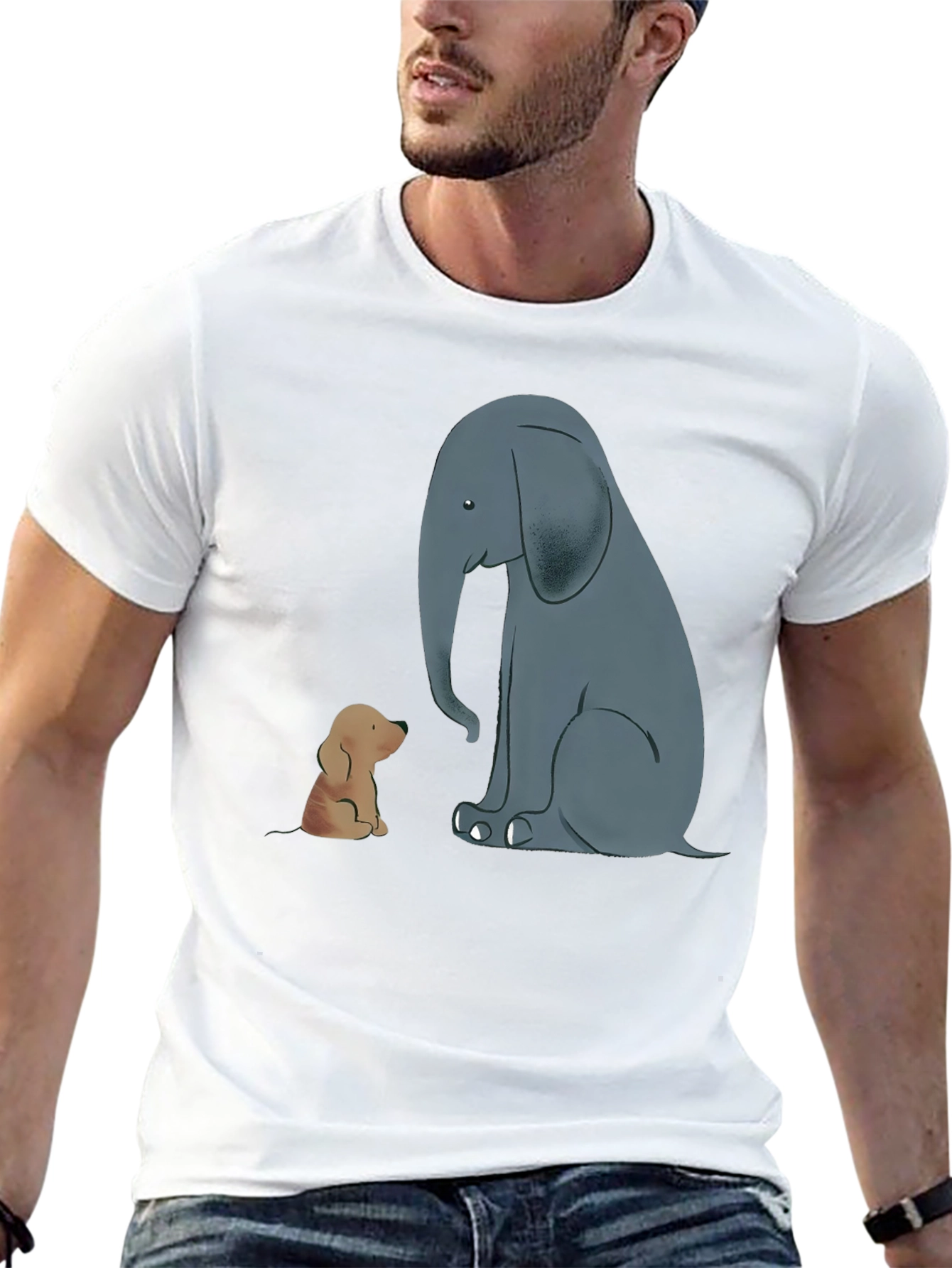 Elephant and Dog Graphic Tee - Black