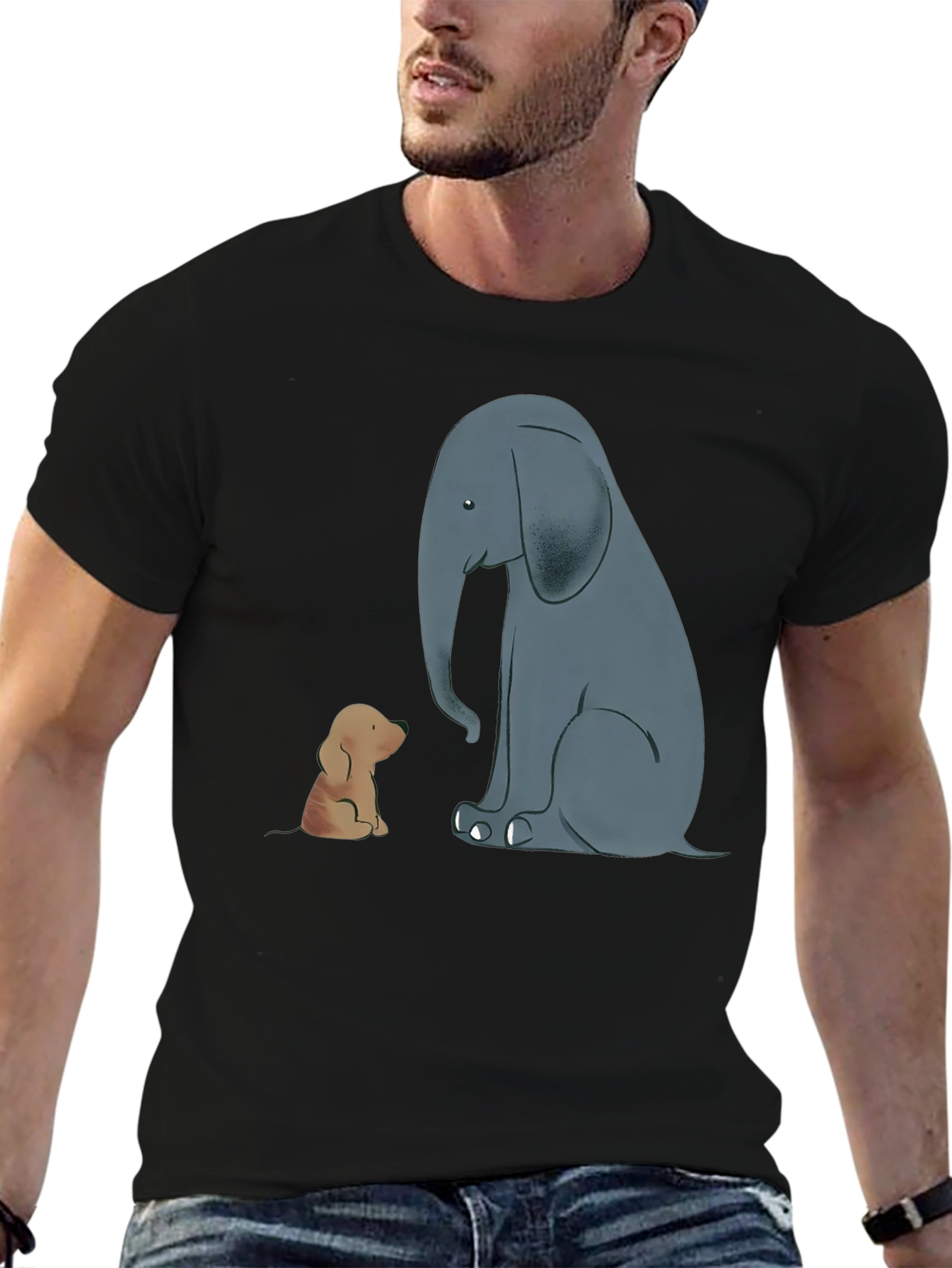 Elephant and Dog Graphic Tee - Black