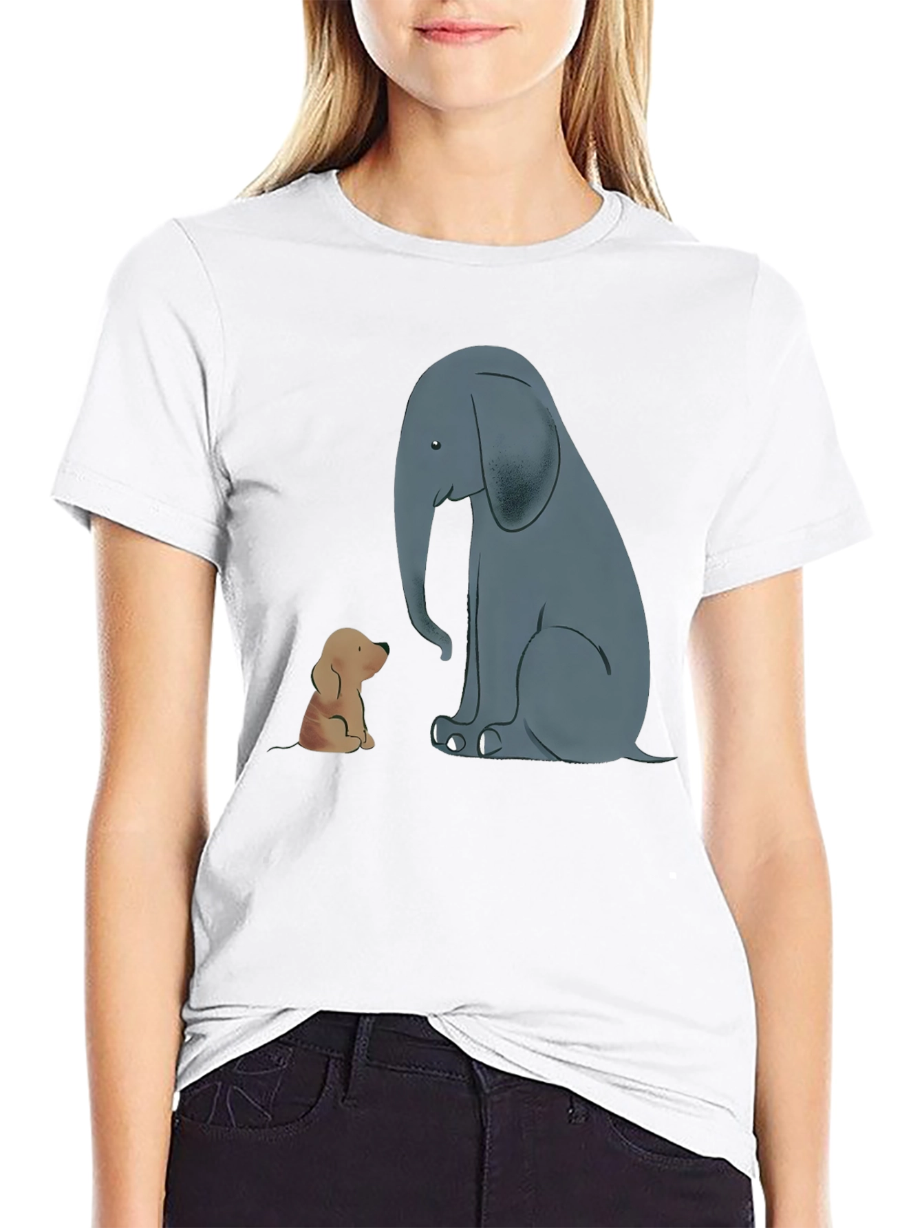 Elephant and Dog Graphic Tee - Black