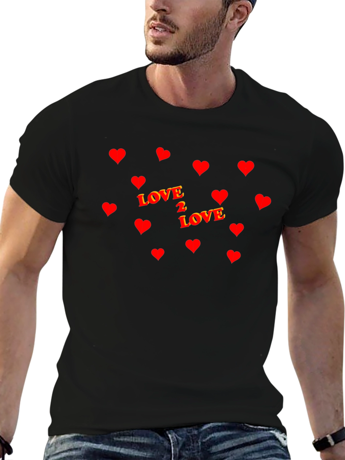 Love 2 Love Heart Graphic Black T-Shirt