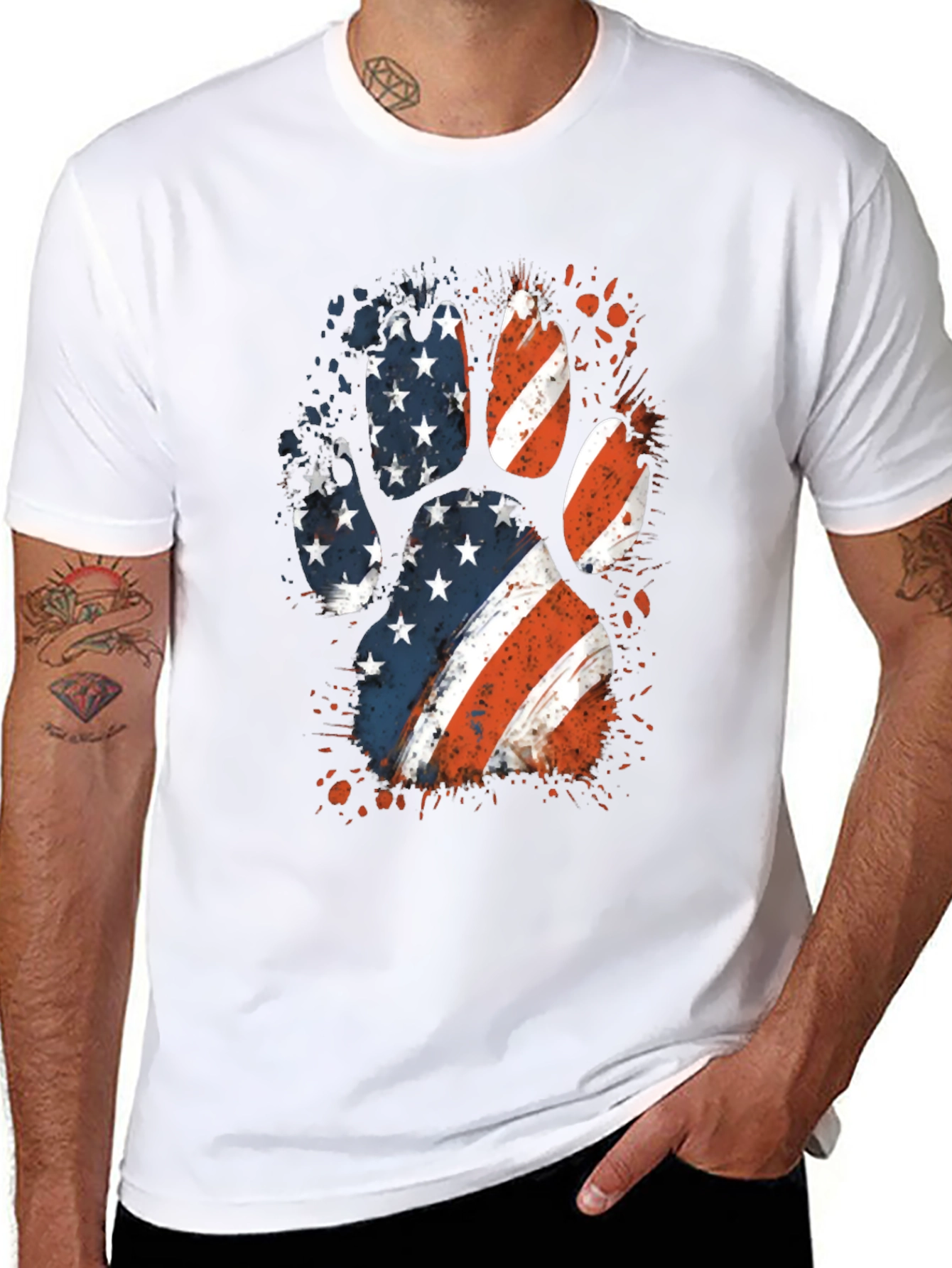 Patriotic Dog Paw Print Graphic Tee