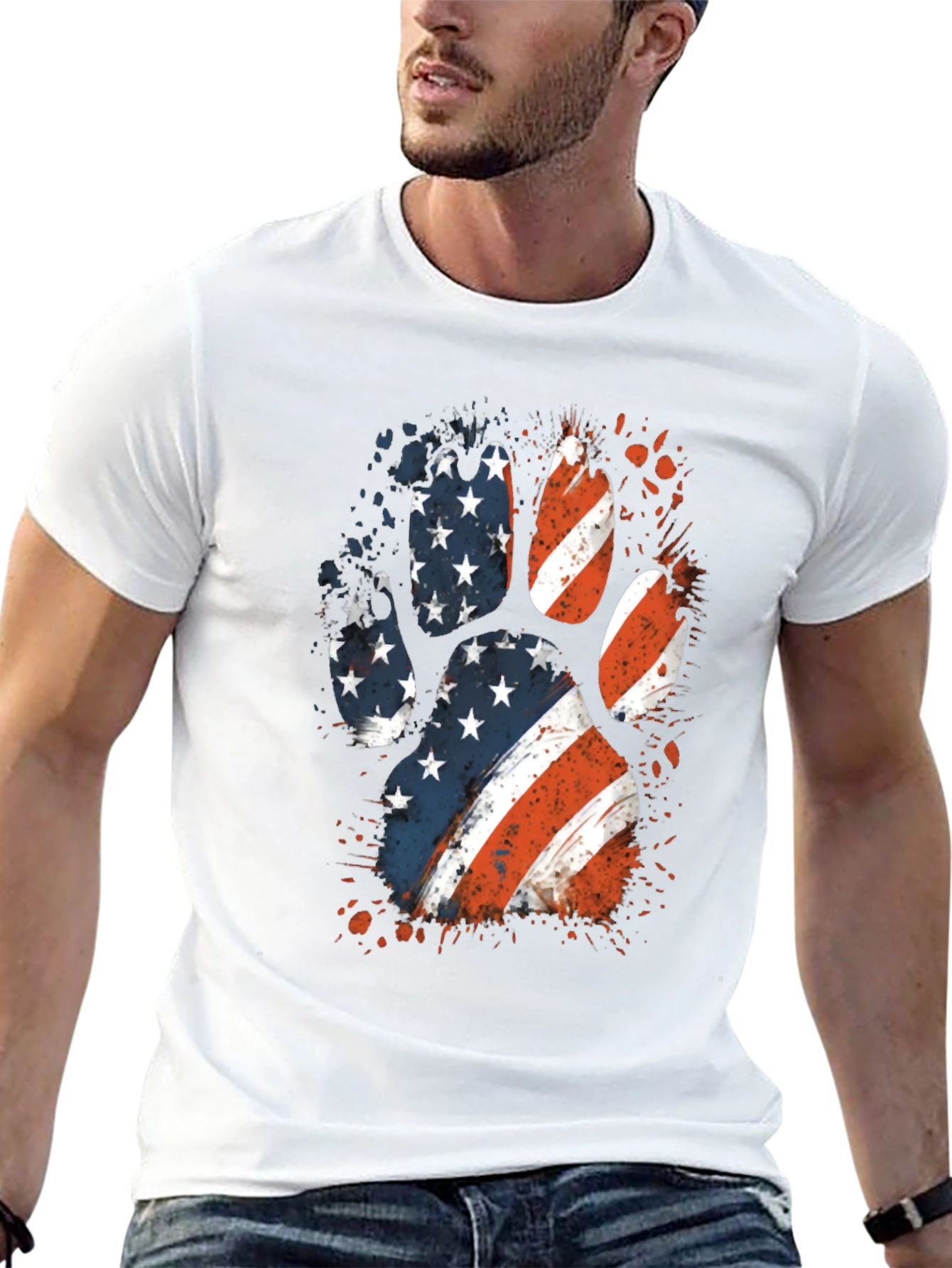 Patriotic Dog Paw Print Graphic Tee