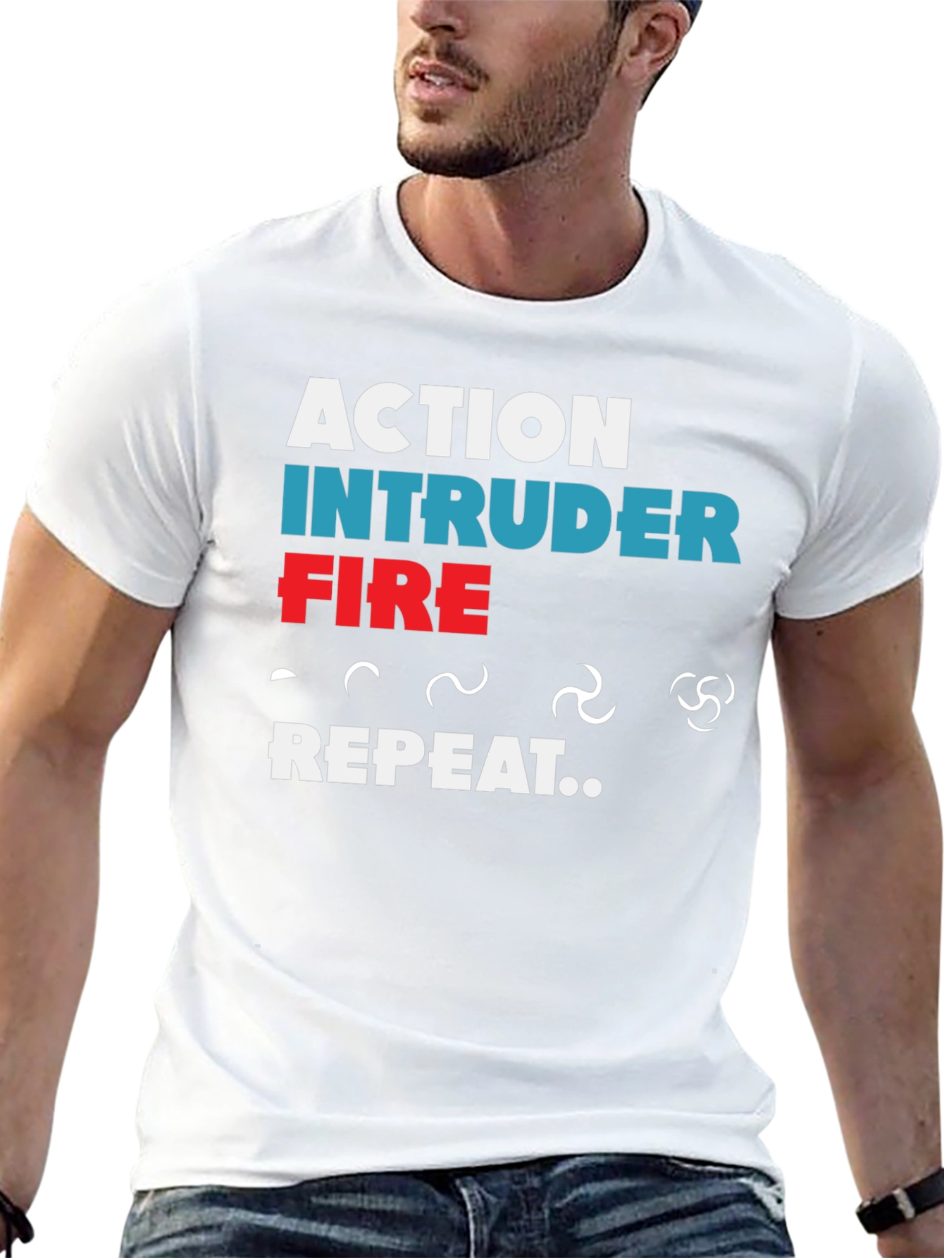 Action Intruder Fire Repeat Mens T-Shirt