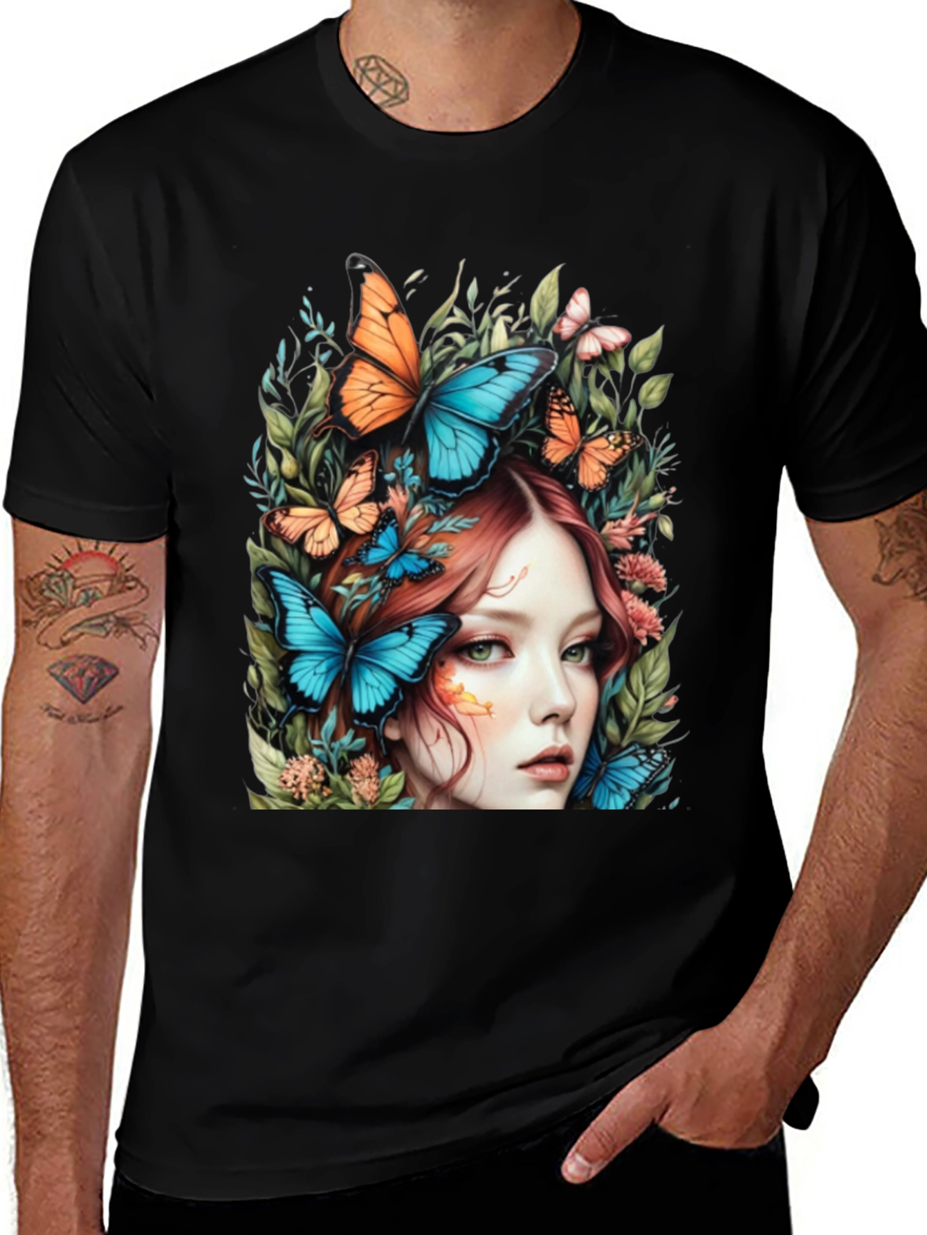 Butterfly Woman Graphic Tee - Nature Art T-Shirt